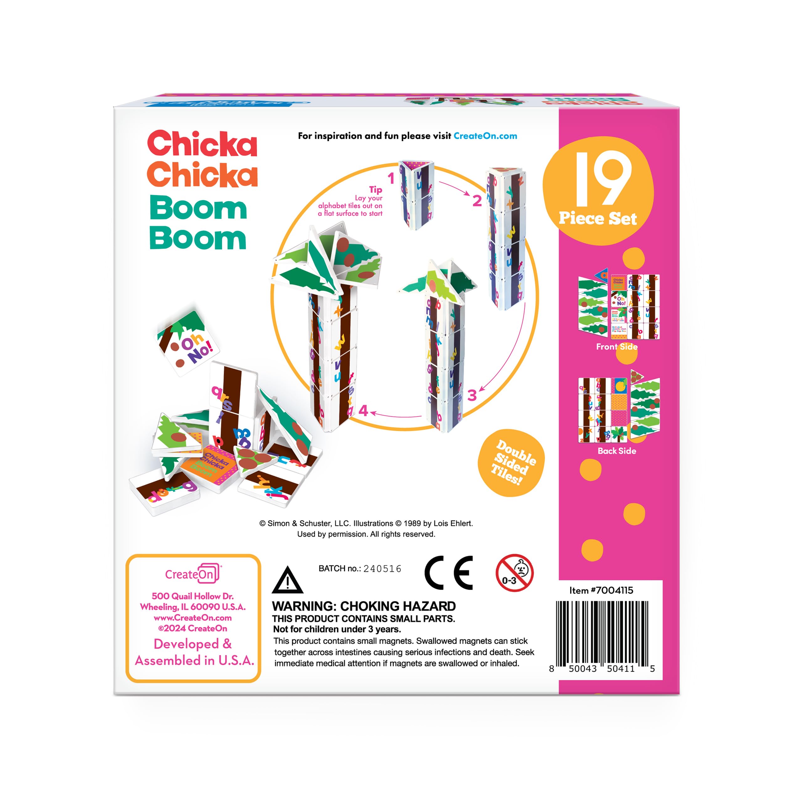 CreateOn Chicka Chicka Boom Boom Magnetic Building Set - 19-Piece STEM Educational Toys for Kids Ages 3+ | Fun Learning & Creative Play for Preschoolers