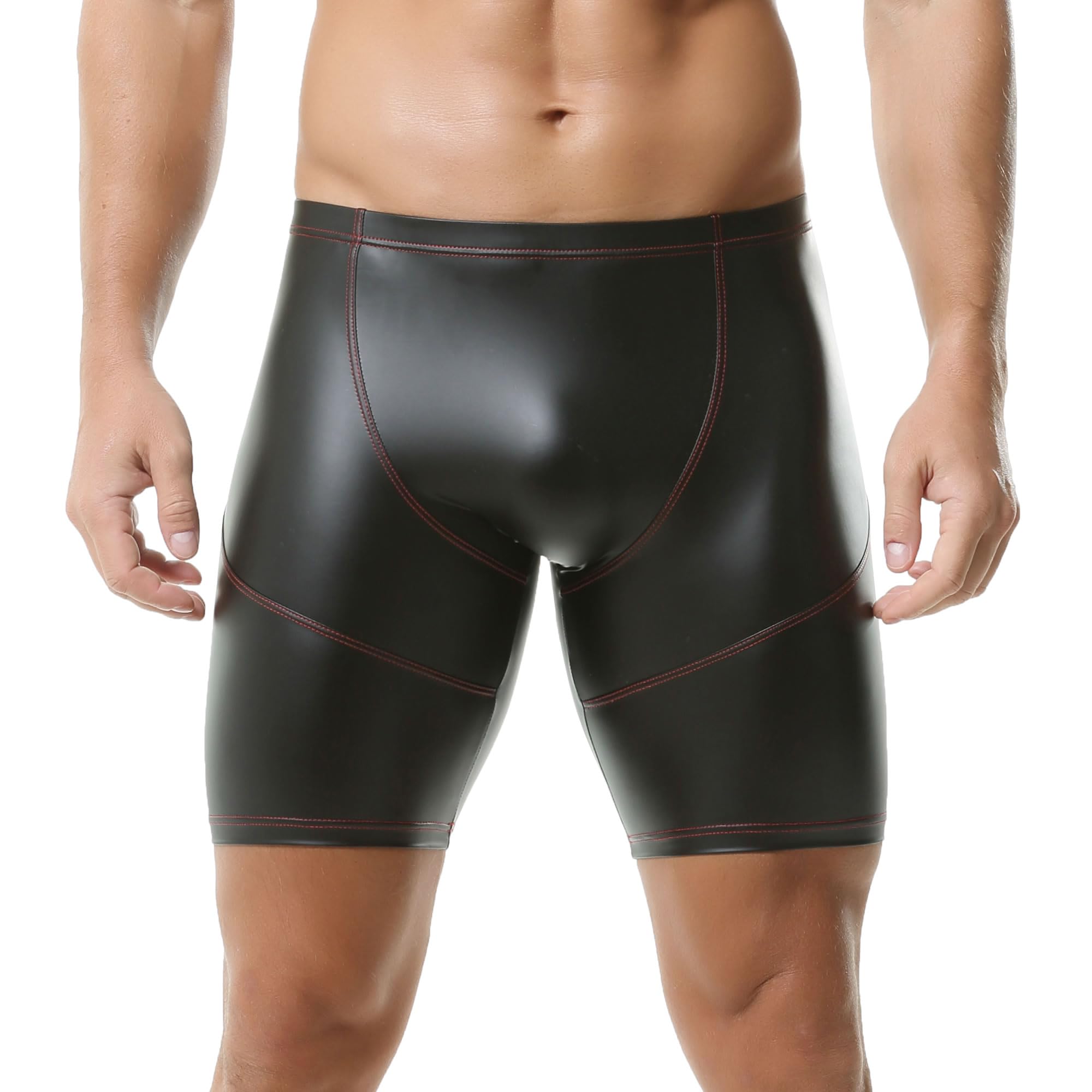 DTODWW Men's Faux Leather Boxer Briefs - Stretchable Elastic Waist Wrestling Shorts for MMA, Gym & Clubwear - Perfect for Workout, Sports & Night Out