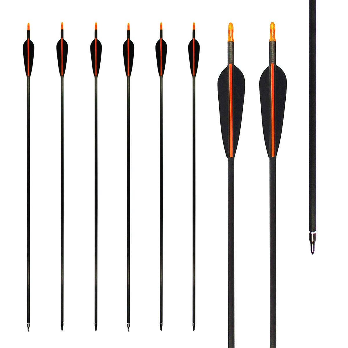 Letszhu Carbon Hunting Arrows 340 Spine - 4 Inch Plastic Vanes & Removable Field Points for Compound & Recurve Bows | Target Practice & Big Game Hunting
