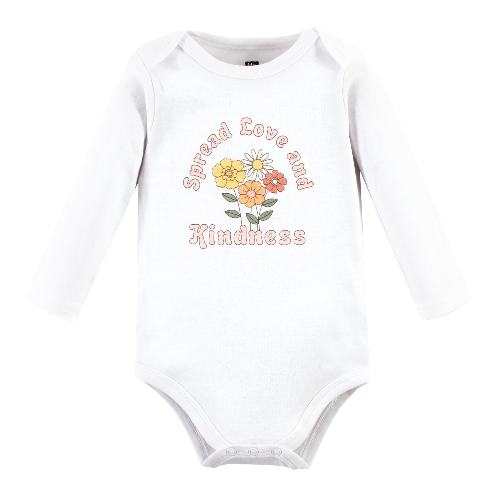 Soft Unisex Cotton Long-Sleeve Baby Bodysuits - Hudson Baby Peace Love Flowers Print | Newborn Essentials for Playtime, Daycare & Family Photos