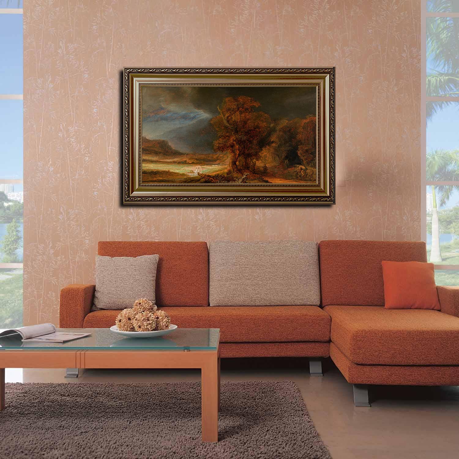 Rembrandt The Good Samaritan Framed Canvas Wall Art - Hand-Painted Oil Reproduction Landscape Painting for Bedroom, Living Room, Office Decor - Ready to Hang (Home Decor, Housewarming Gift, Wall Display)