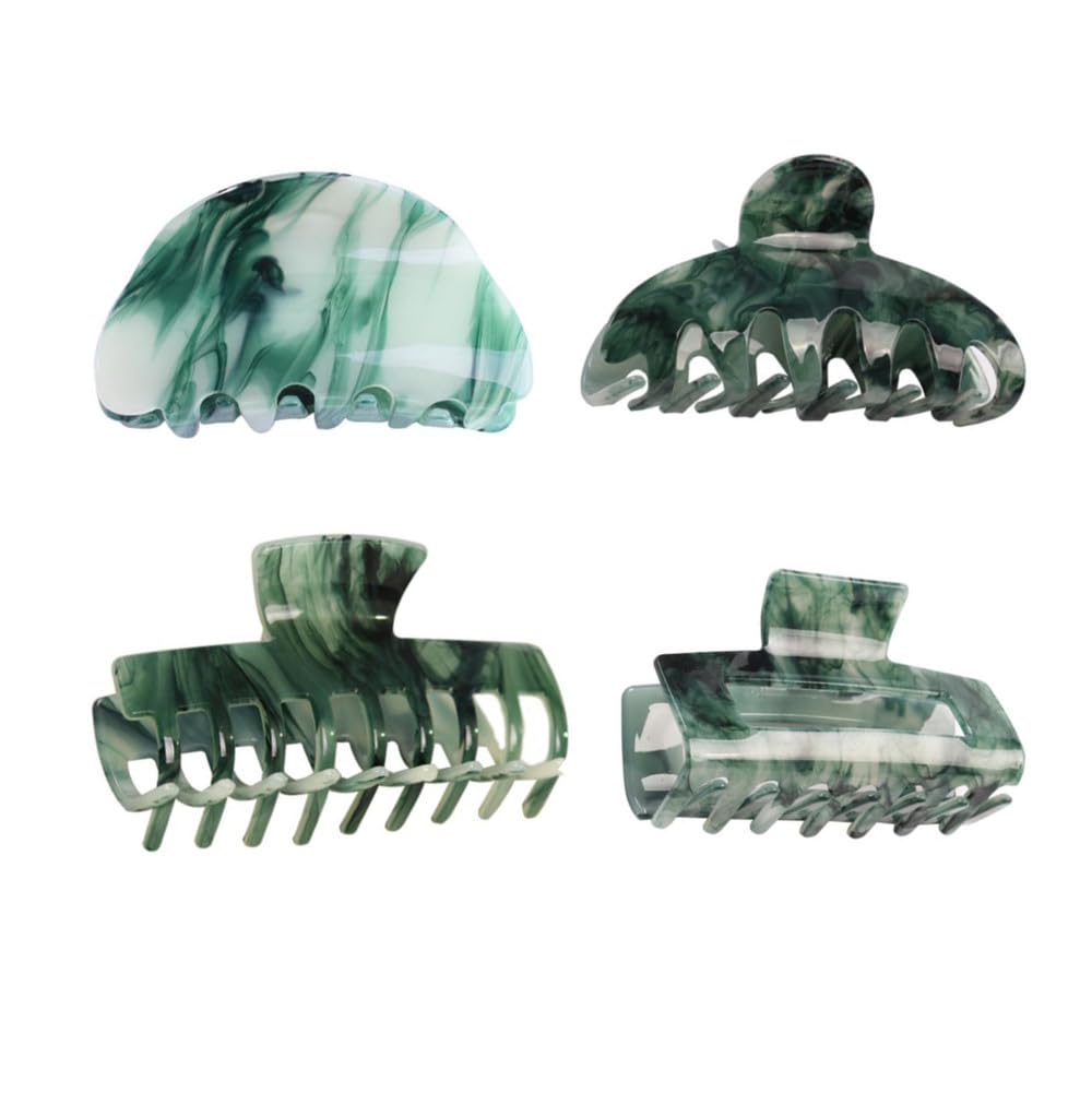 Vintage Large Hair Clips Set - 4PC Green Hair Claws for Women & Girls with Thick Hair | Strong Hold Rectangle Jaw Clips | Non-Slip Hair Accessories for Daily Use, Parties, Makeup, Gifts | Perfect for Work, School, Weddings & Special Occasions