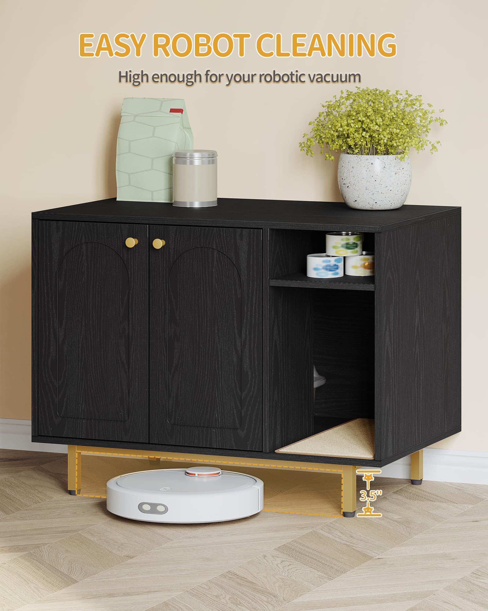 Hidden Cat Litter Box Furniture Enclosure - Wooden Pet House Side Table with Storage Cabinet, Modern Living Room & Bedroom Bench (31.5