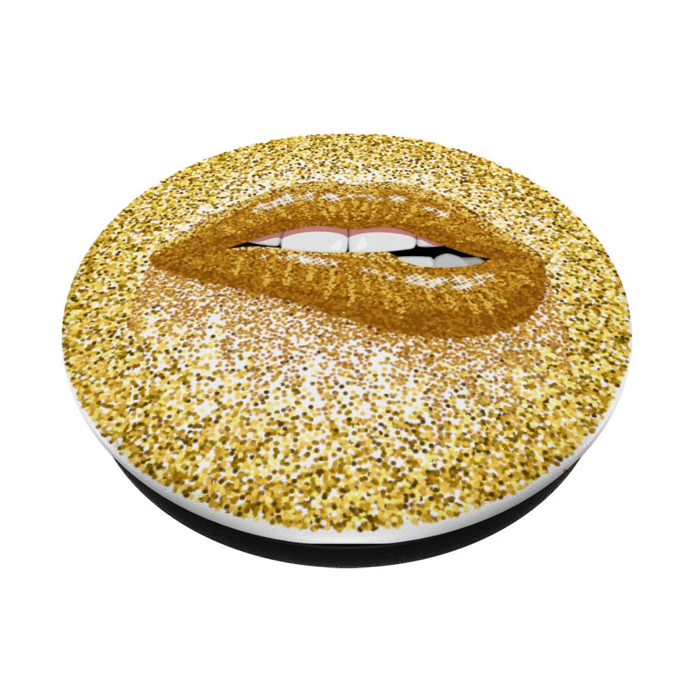 Golden Kissy Lips Girly Lipstick PopSockets PopGrip - Swappable Phone Grip for iPhone & Samsung | Cute Lipstick Design for Girls & Women | Perfect for Selfies, Parties & Everyday Use