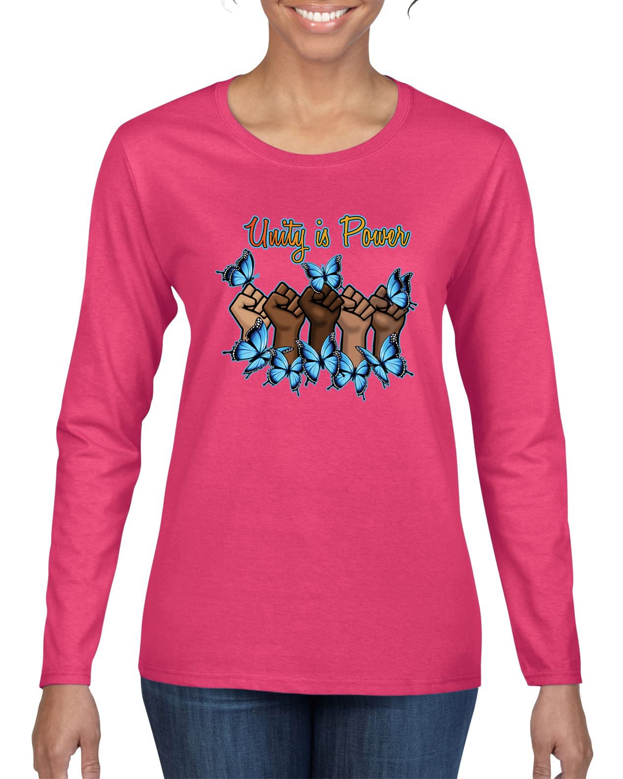 Wild Bobby Unity is Power Black Pride Women's Graphic Long Sleeve T-Shirt - Black History Month & Social Justice Apparel for Women