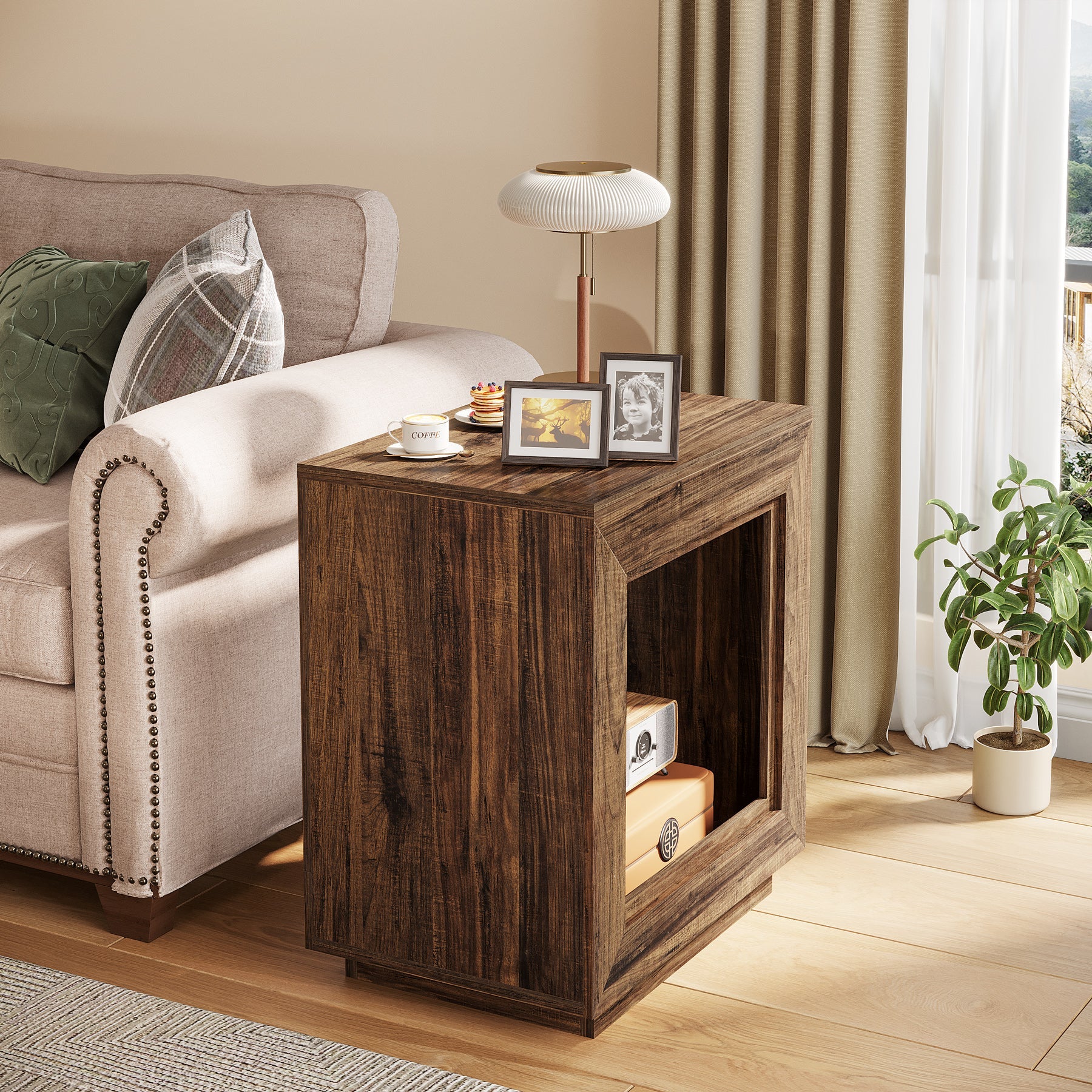 Square Wooden End Table with Storage - Modern Nightstand for Bedroom, Living Room & Office - Perfect for Small Spaces & Home Decor