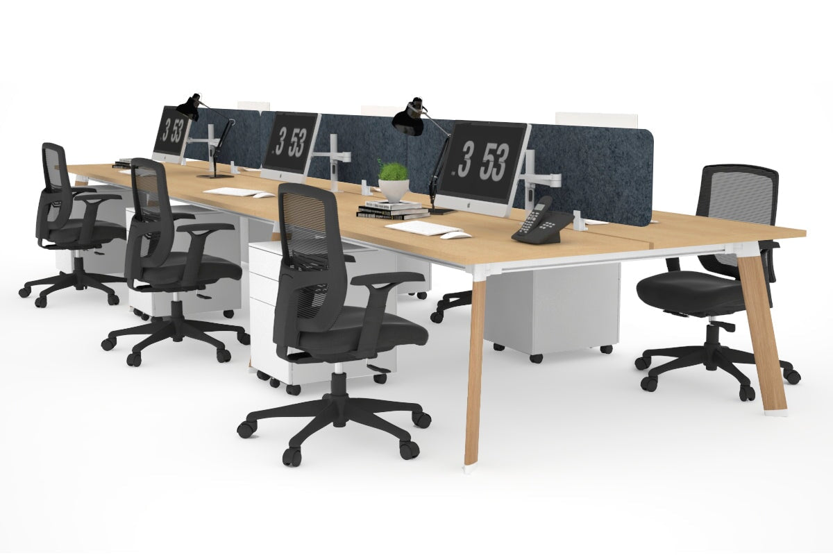 6-Person Workstation with Wood Imprint Frame - 1200L x 700W Office Desk for Collaborative Workspaces & Team Meetings