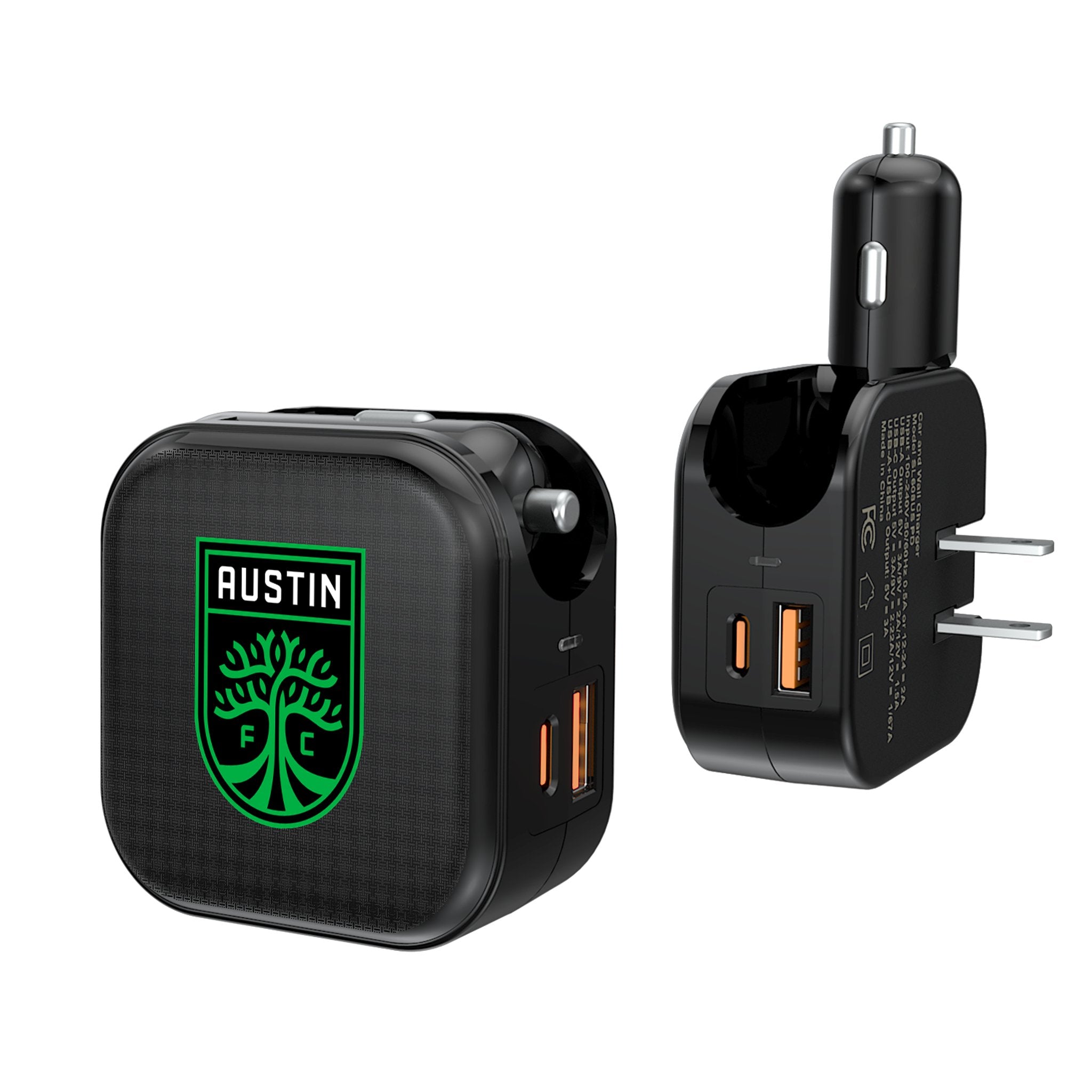 Austin FC 2-in-1 USB A/C Fast Charger with Linen Finish - Perfect for Home, Office & Travel Charging Needs