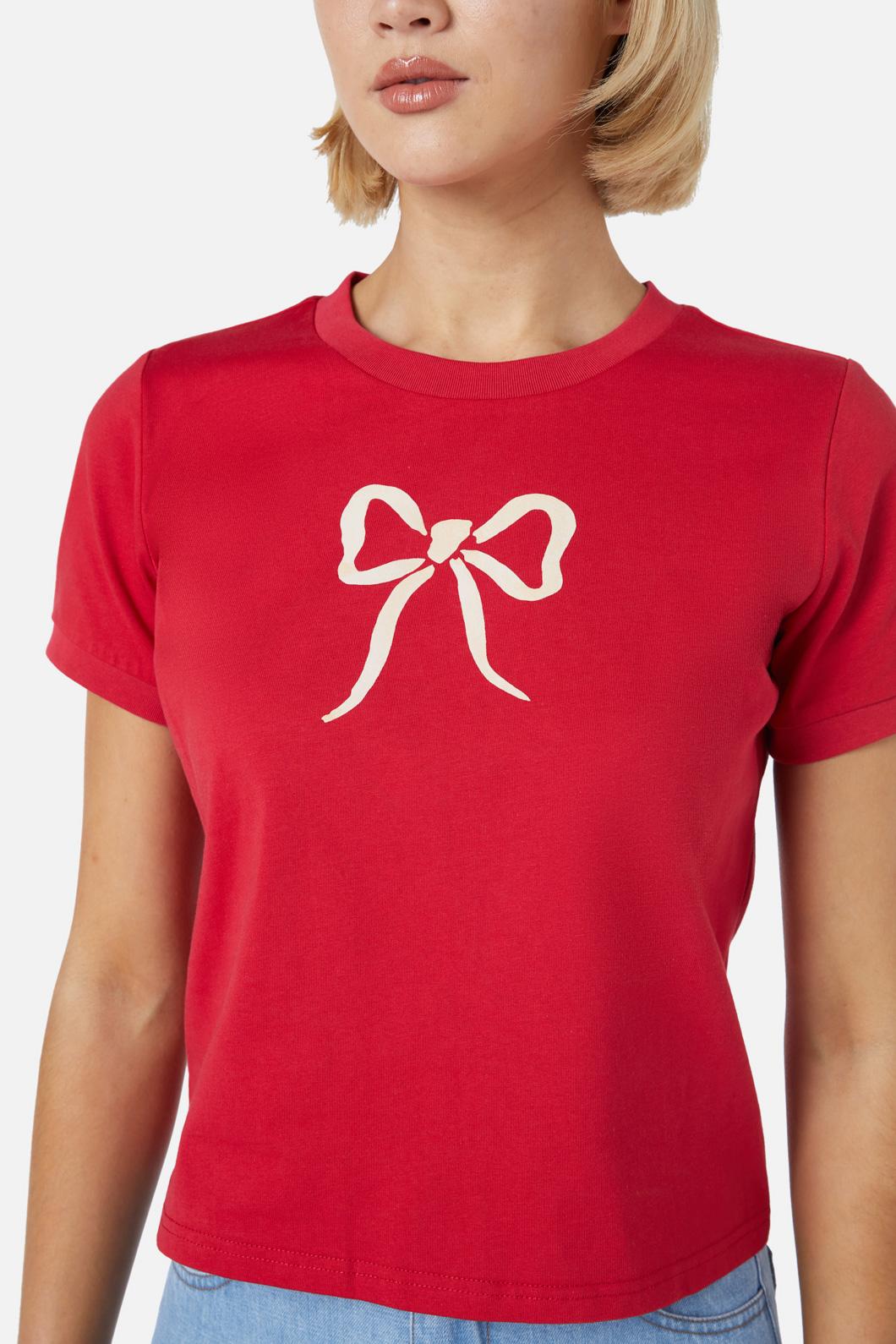 Stylish Bow Print T-Shirt for Women - Trendy Casual Top for Everyday Wear & Fashion Outfits
