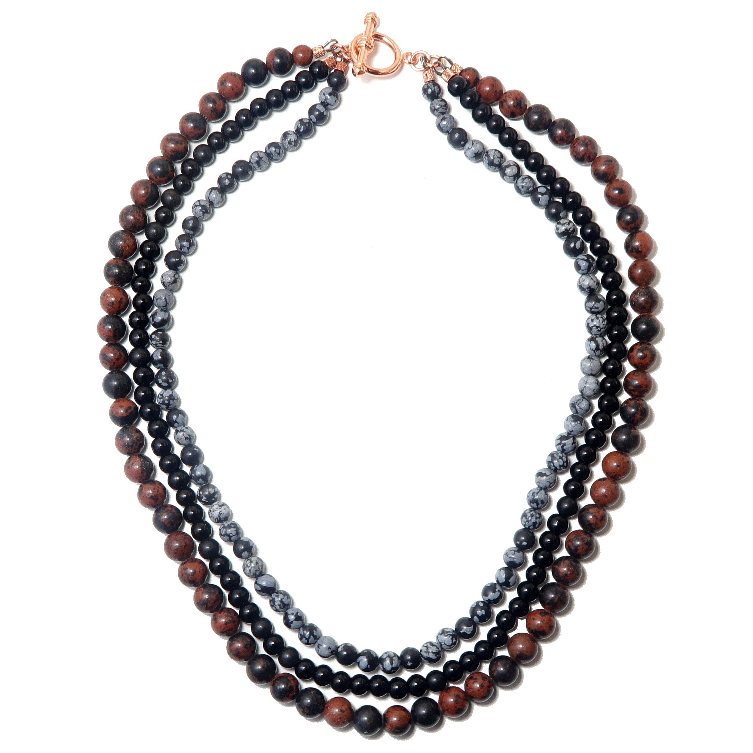 3 Layer Snowflake Obsidian Necklace - Mahogany Black Gemstone Pendant for Women - Perfect for Holidays, Parties & Spiritual Healing