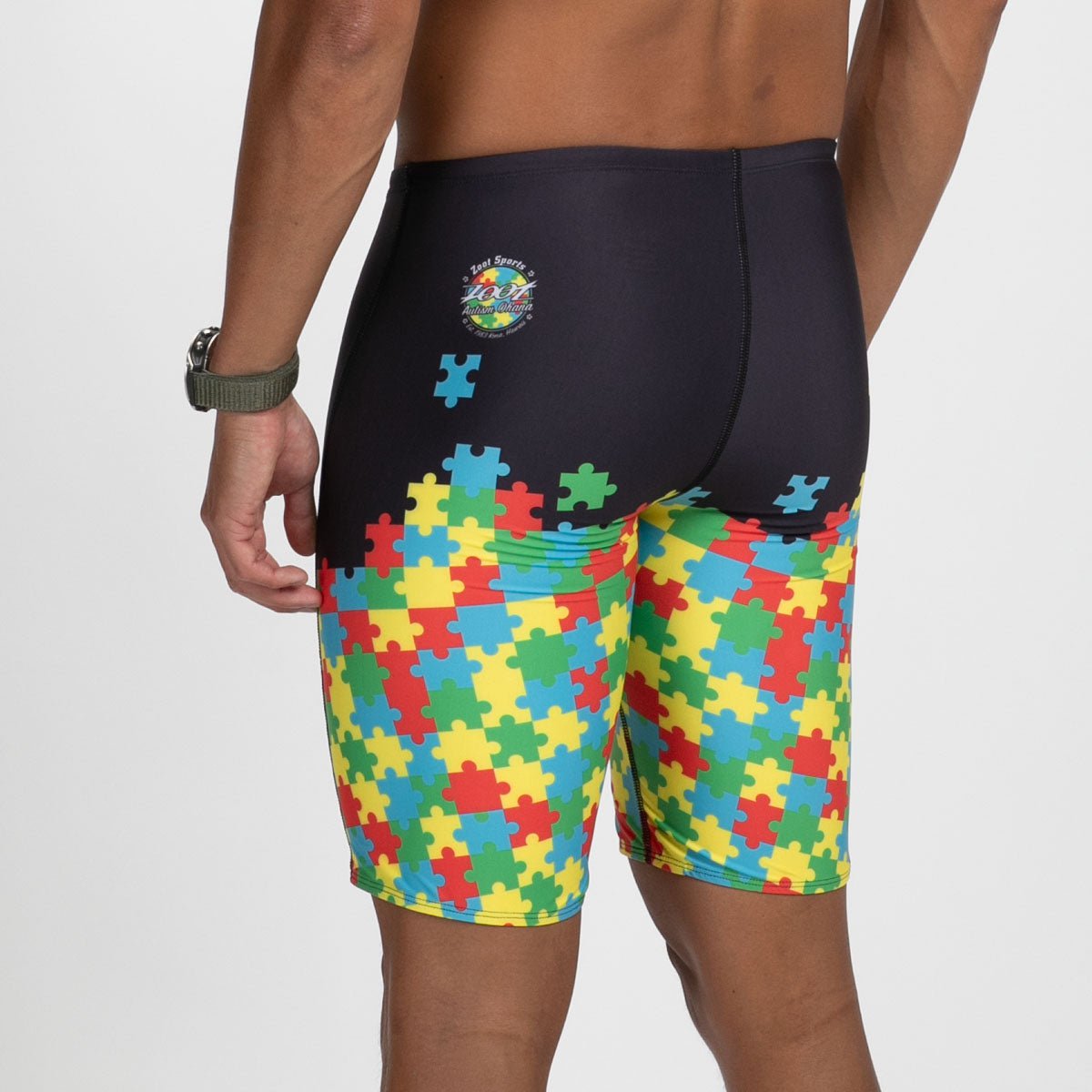 Men's Swim Jammer with Autism Puzzle Print - Quick Dry Performance Swimwear for Competitive Swimming & Training - Ideal for Pool, Beach & Water Sports