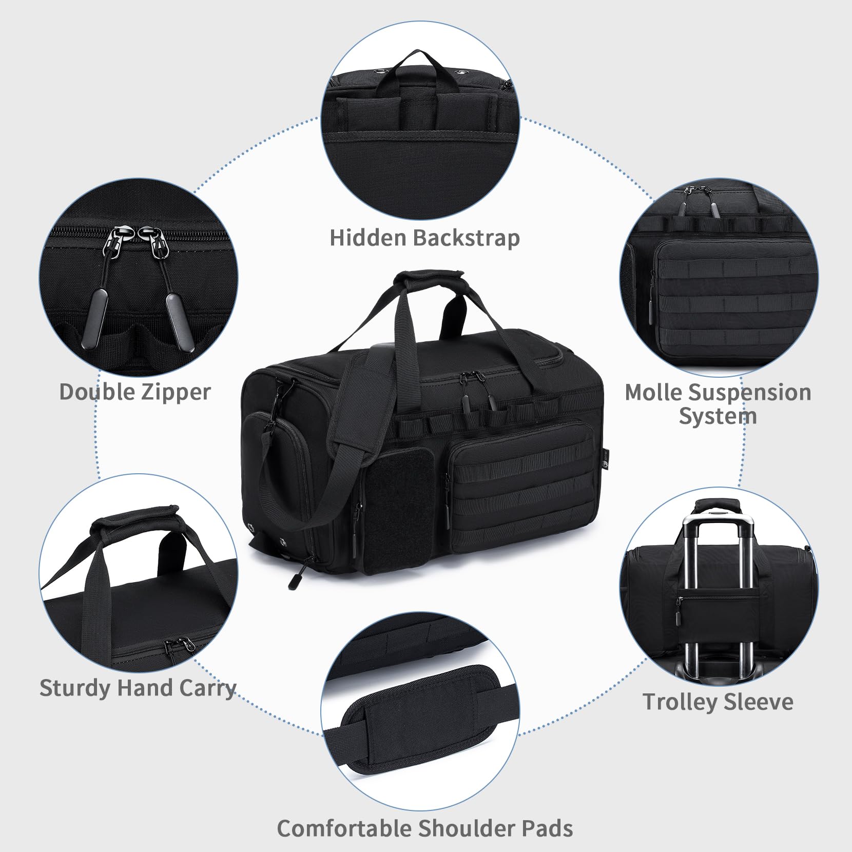 **Men's Tactical Duffle Bag - 3-in-1 Gym, Sports & Travel Backpack with Shoe Compartment & Wet Pocket - Military Style Weekender Overnight Bag (Black) - Perfect for Workouts, Travel & Outdoor Adventures**