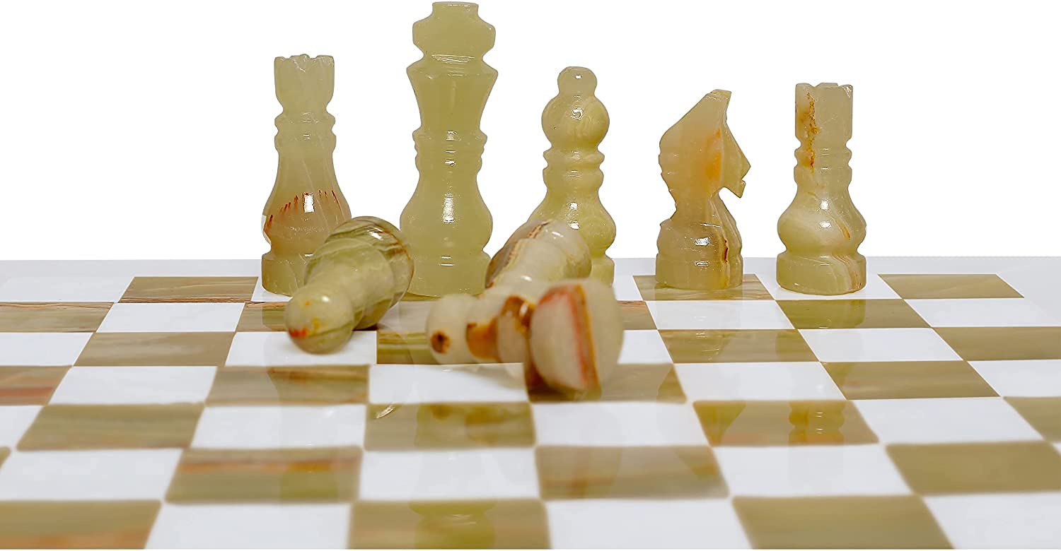 Handcrafted 12-Inch White & Green Onyx Marble Chess Set for Adults - Tournament Style Board Game - Non-Magnetic Durable Chess Pieces - Elegant Gift for Chess Lovers - Perfect for Home Decor, Game Nights & Office Display