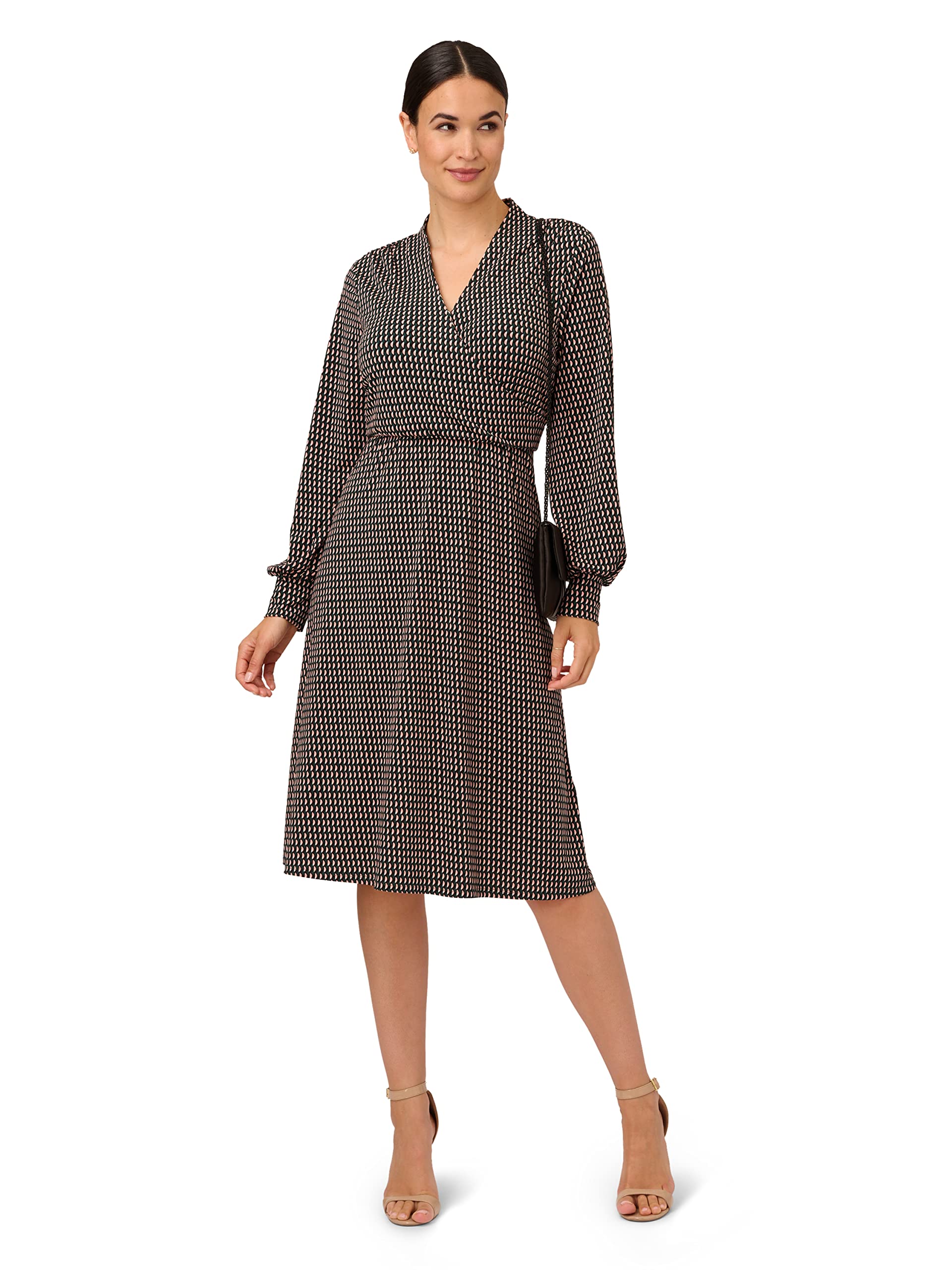 Adrianna Papell Women's Long Sleeve Wrap Midi Dress - Elegant Formal & Cocktail Party Wear for Weddings, Evening Events & Special Occasions