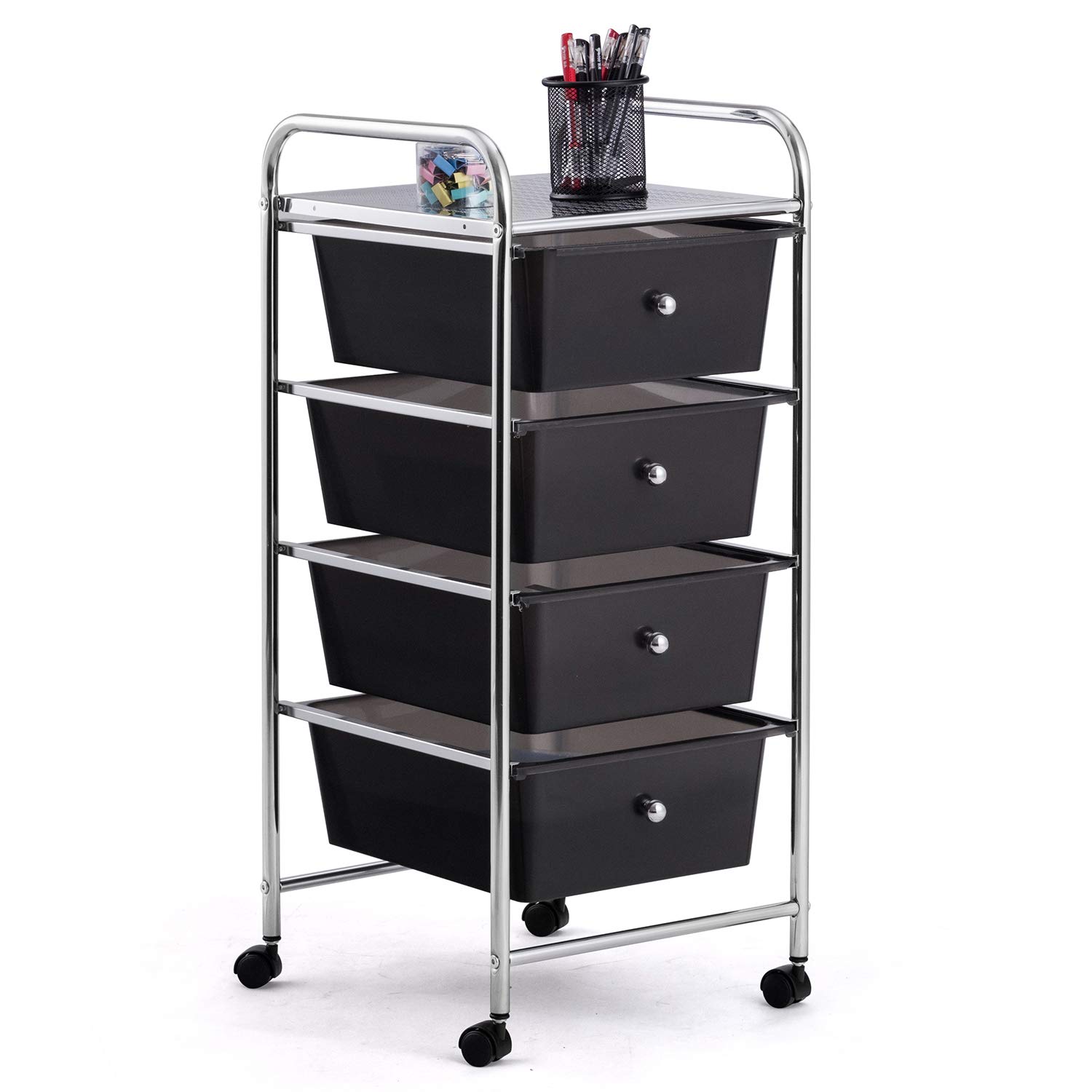 BestComfort 4-Drawer Rolling Storage Cart with Lockable Wheels - Mobile Utility Organizer for Office, School, Home & Beauty Salon | Space-Saving Storage Solution for Supplies, Tools & Beauty Products