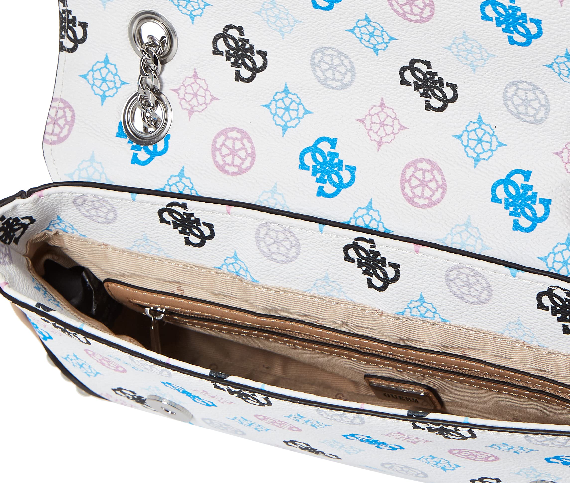 GUESS Women's Greta Convertible Crossbody Shoulder Bag Handbag Purse - White Multi Color Fashion Accessory for Work, Travel & Everyday Use