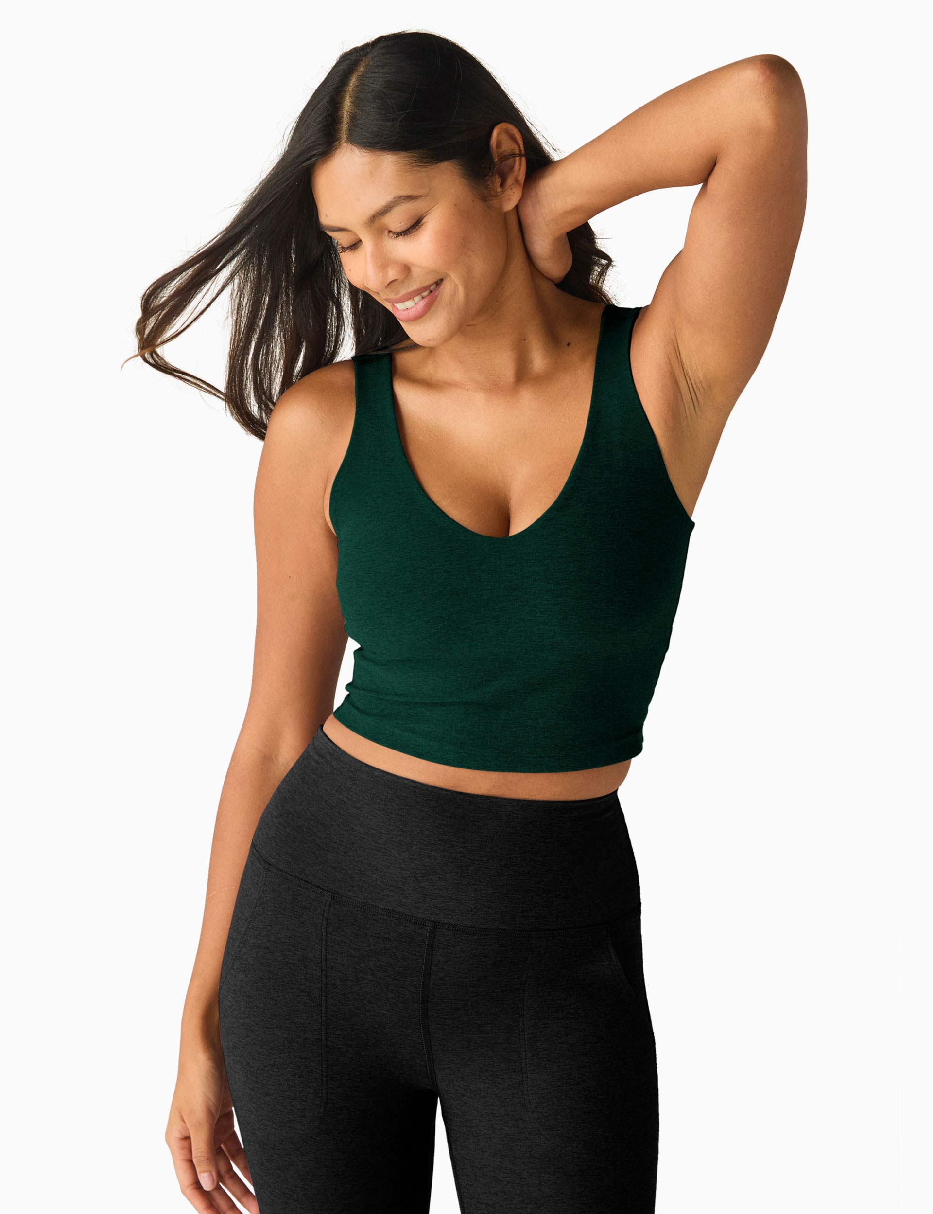 Spacedye Good Day Cropped Tank Top - Dark Spruce Green Heather | Women's Fashion Casual Wear for Summer Outfits & Beach Vacations