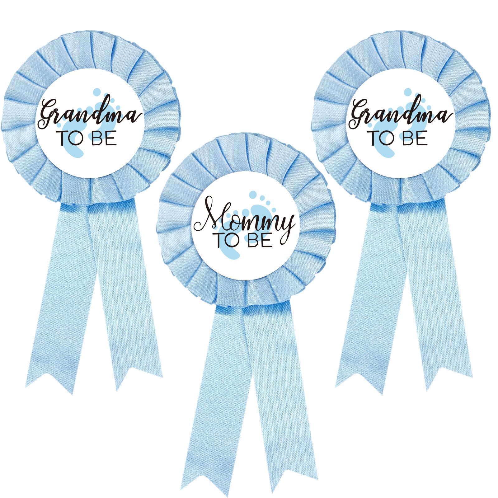 Grandma to Be & Mommy to Be Tinplate Badge Pin Set - 2 Pack Light Blue Baby Shower Buttons for Boy Gender Reveal Party, New Mom Gifts, Baby Celebration Rosette Pins (Sky Blue) - Perfect for Baby Showers, Gender Reveals & New Mom Celebrations