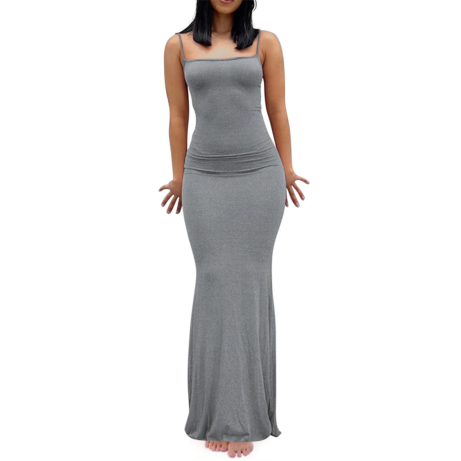Women's Solid Color Slim Fit Long Sling Wrap Dress - Elegant Formal Bodycon Dress for Home, Office & Evening Events | Plus Size & Petite Options Available