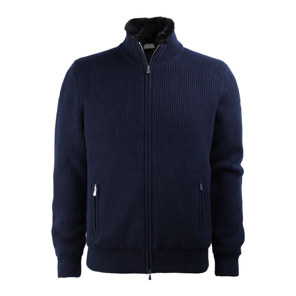 GRAN SASSO Men's Navy Knitted Jacket - Lightweight Comfortable Pullover for Casual Wear & Outdoor Activities