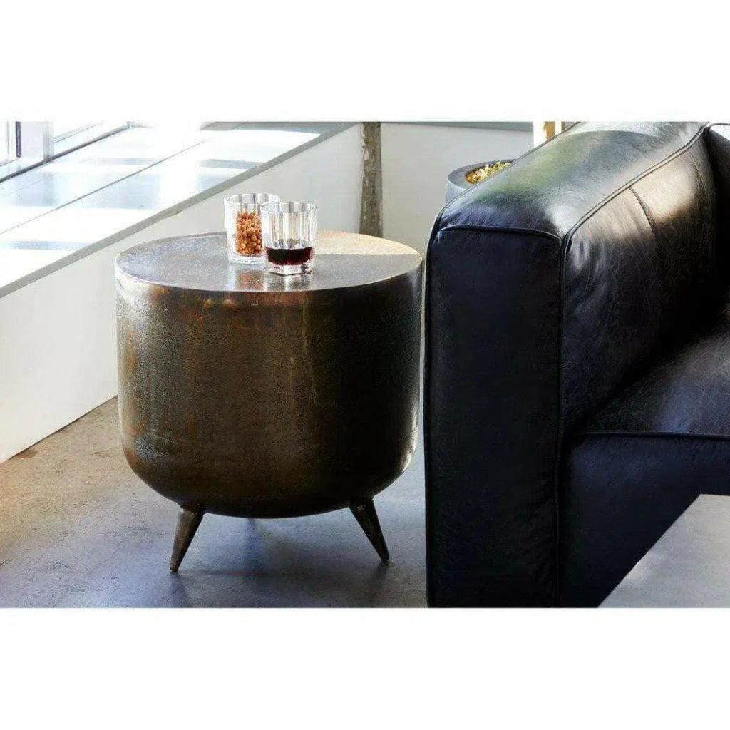 19 Inch Round Accent Table Brass Gold Industrial Style - Perfect for Living Room, Bedroom & Office Decor