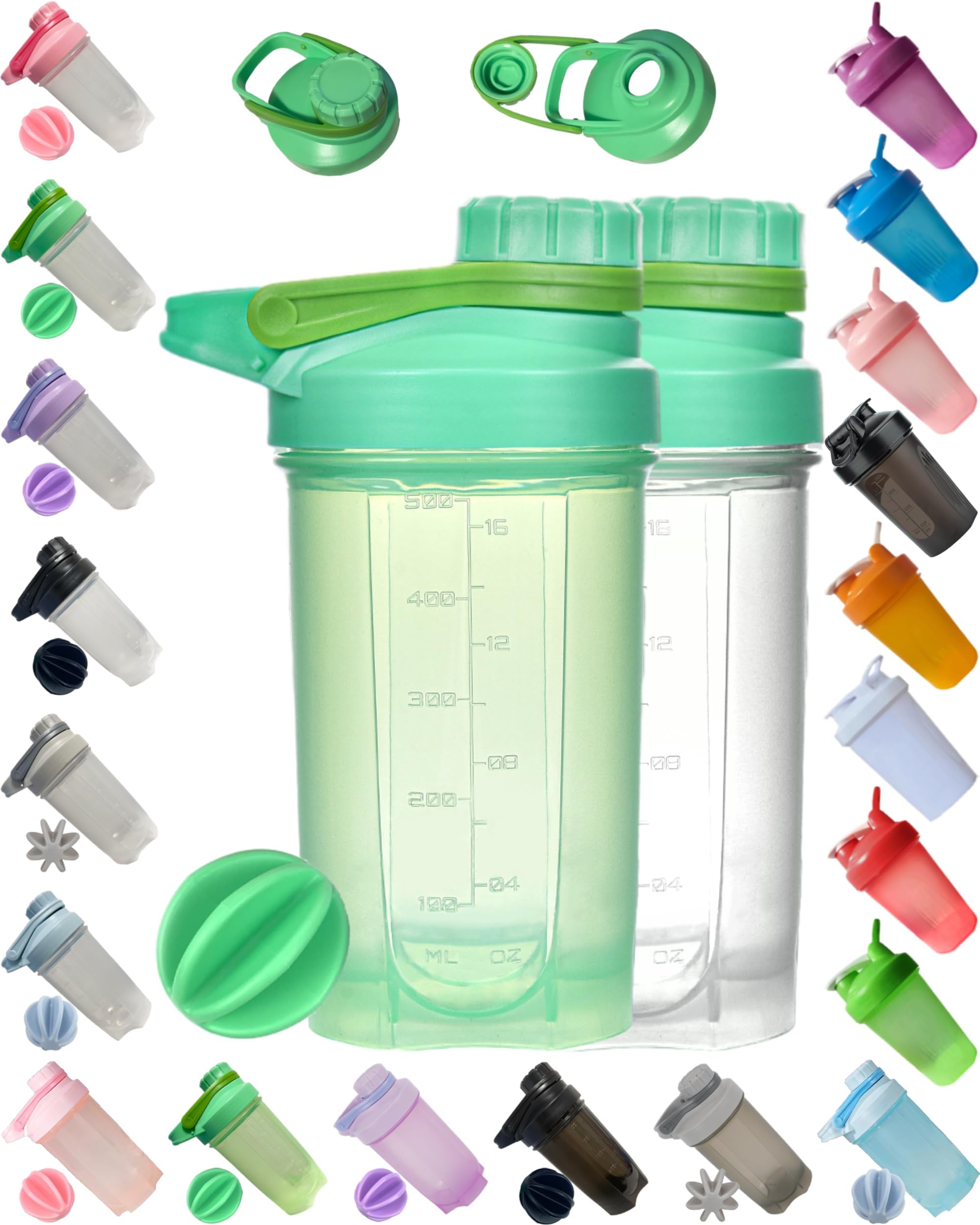 Premium BPA-Free Green Protein Shaker Bottle with Plastic Blender Whisk - 16oz Gym & Workout Essential, Leakproof, Dishwasher Safe, No Metal Parts, Modern Loop Top - Perfect for Protein Shakes, Fruit Smoothies & Post-Workout Recovery (Green)