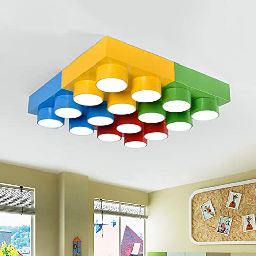LITFAD Metallic Yellow LED Flush Mount Ceiling Light - 19.5 Inch Modern Building Block Design for Kids Bedroom, Playroom & Kindergarten - Durable & Creative Children's Room Lighting Fixture