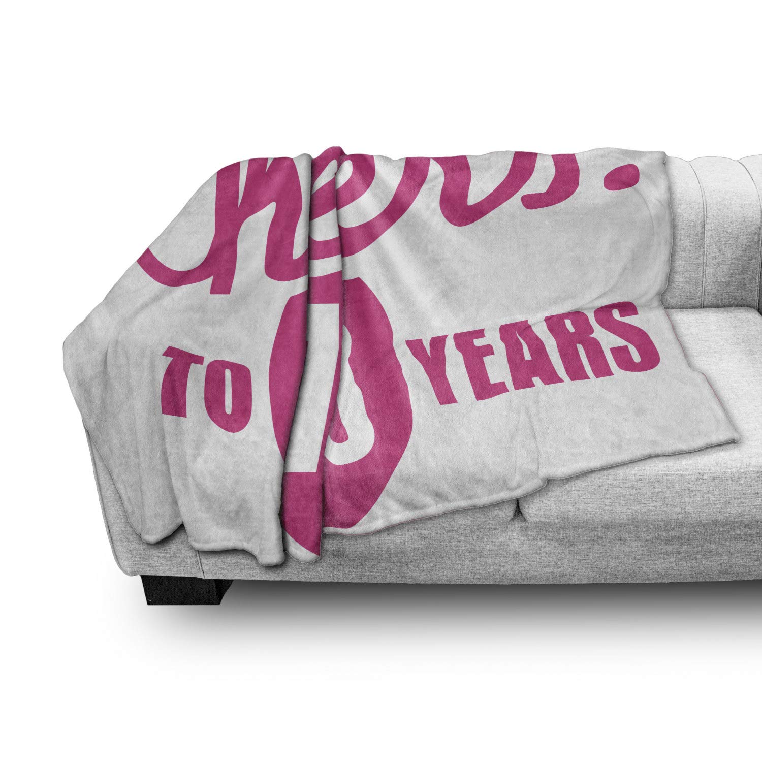 Ambesonne 70th Birthday Throw Blanket - Cheers to 70 Years Flannel Fleece Blanket with Handwritten Calligraphy Design, 60