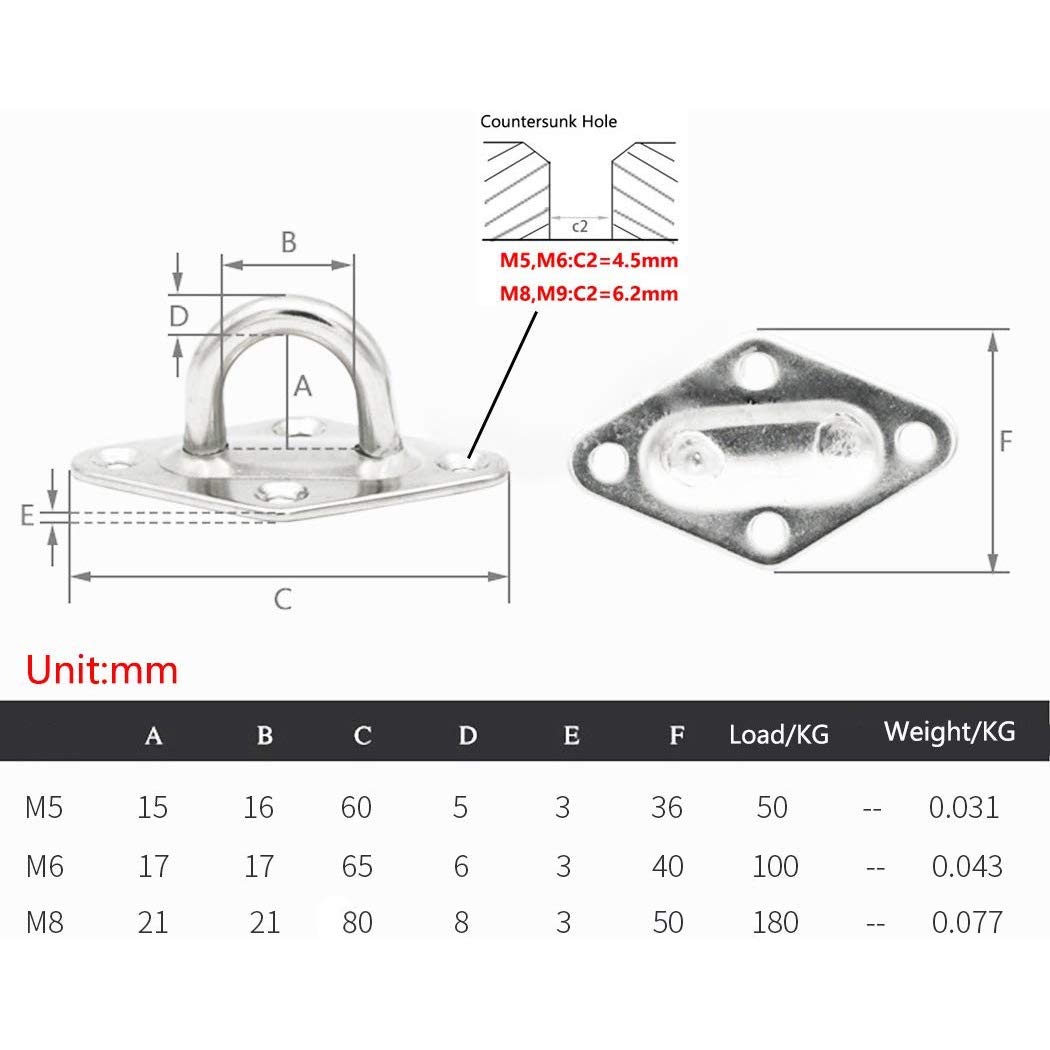 Heavy Duty 304 Stainless Steel Ceiling Wall Mount Hook - 5mm (3/16