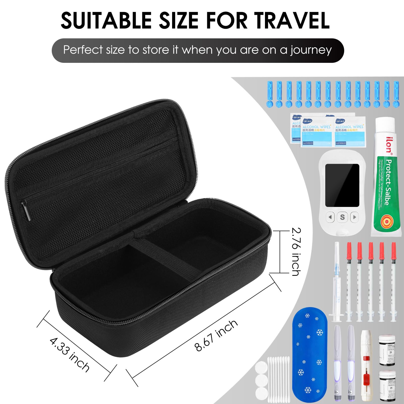 Portable Diabetic Travel Organizer Case for Glucose Monitor, Insulin Pens, Test Strips & Lancets - Compact Diabetes Supply Storage Bag (Case Only) - Perfect for Travel, Work & Daily Diabetes Management