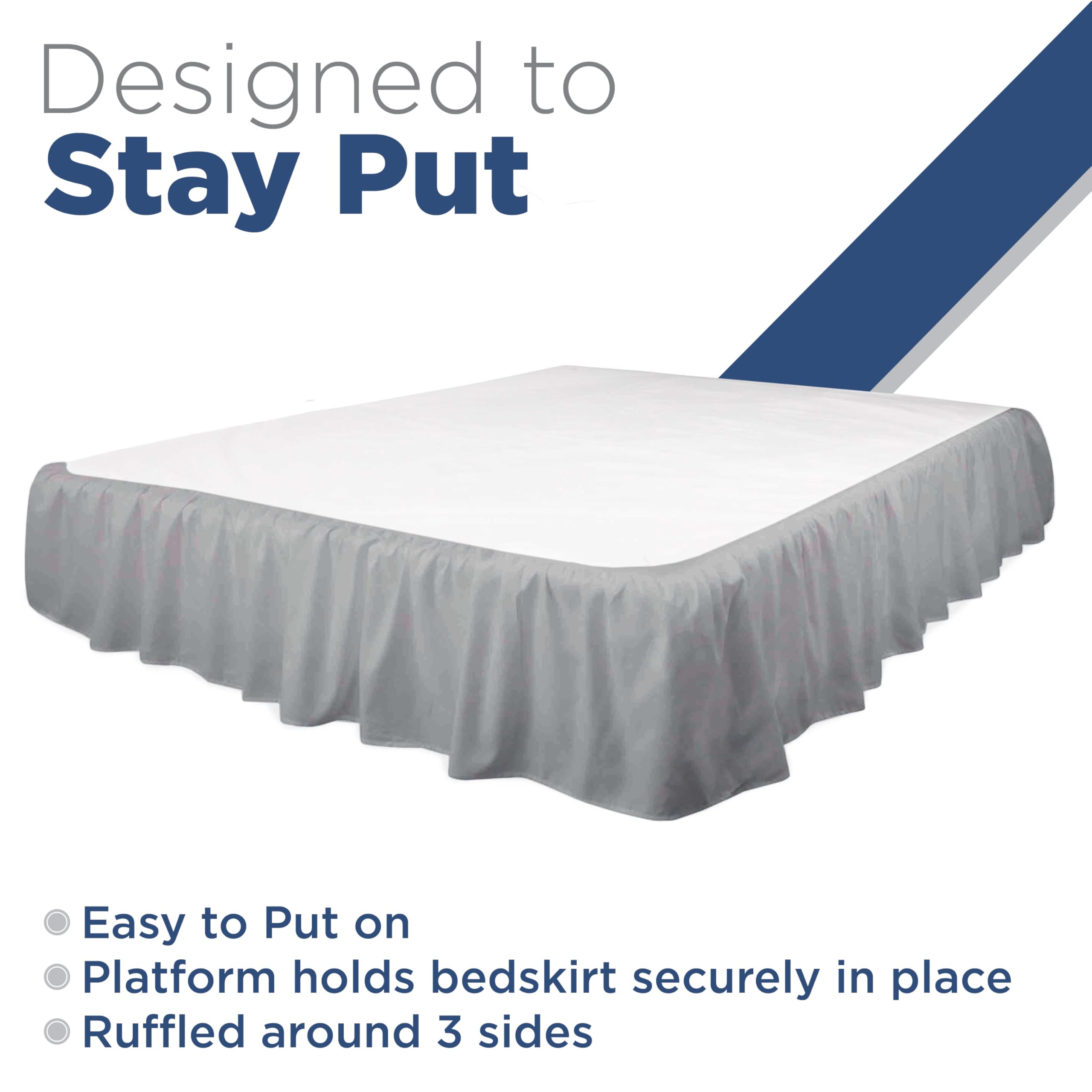 Martex Queen Ruffle Bed Skirt - 15 Inch Drop Microfiber Bedskirt | Easy Fit Hotel Quality Bed Skirt in Grey | Perfect for Guest Rooms, Master Bedrooms & Luxury Home Decor