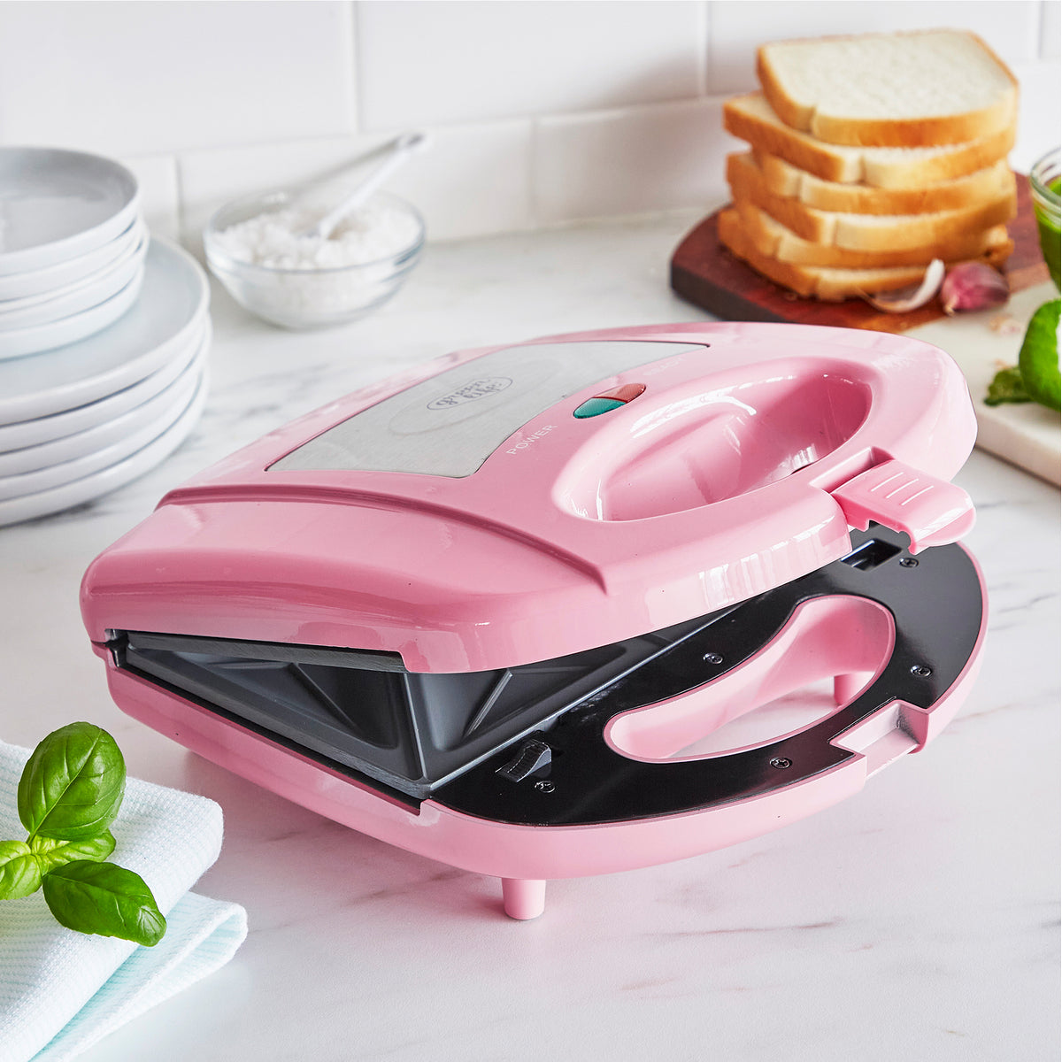 GreenLife Non-Toxic Ceramic Waffle Maker & Sandwich Press Set - Pink | Healthy Breakfast Maker for Waffles, Paninis & Grilled Cheese | Perfect for Home, Office & Dorm Use