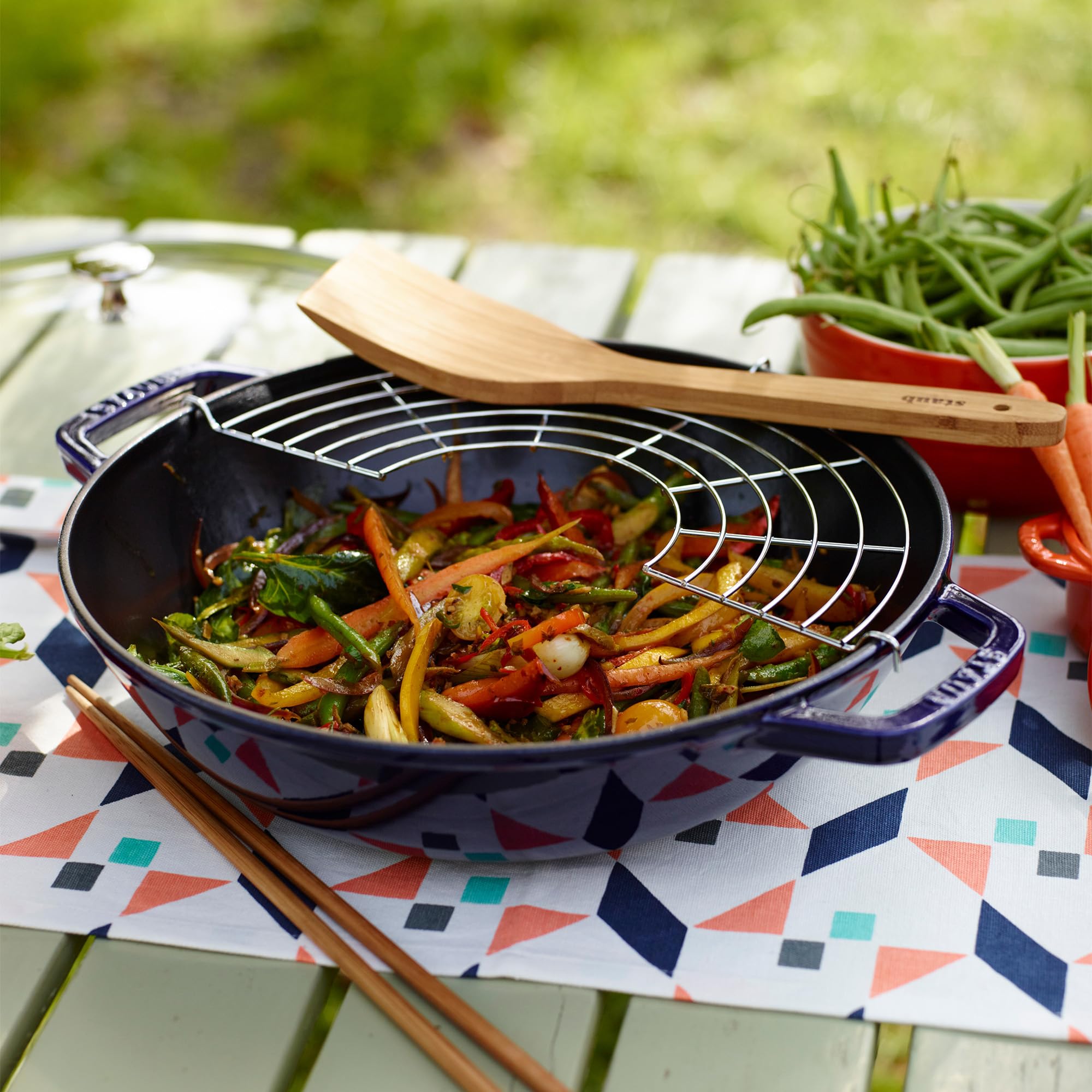 Premium Staub Cast Iron 4.5-Quart Dutch Oven & Wok Pan Set - French-Made Enameled Cookware for 4-5 People - Dark Blue Ceramic Coating - Perfect for Braising, Stewing & Family Cooking