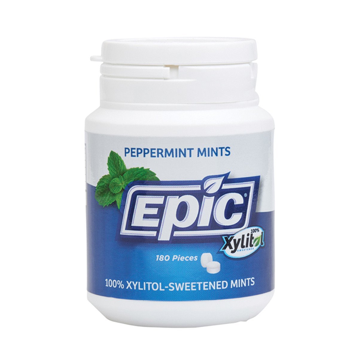 EPIC Xylitol Dental Mints Peppermint Flavor - 180 Count Sugar-Free Breath Fresheners for Fresh Breath & Oral Health - Perfect for After Meals, Travel & On-the-Go Freshness