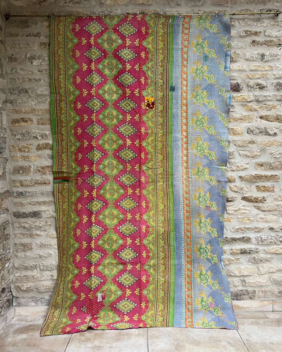 Premium Heavyweight Kantha Quilt No. 724 - Handmade Cotton Patchwork Bedspread for Cozy Home Decor, Winter Warmth & Bohemian Style Bedroom