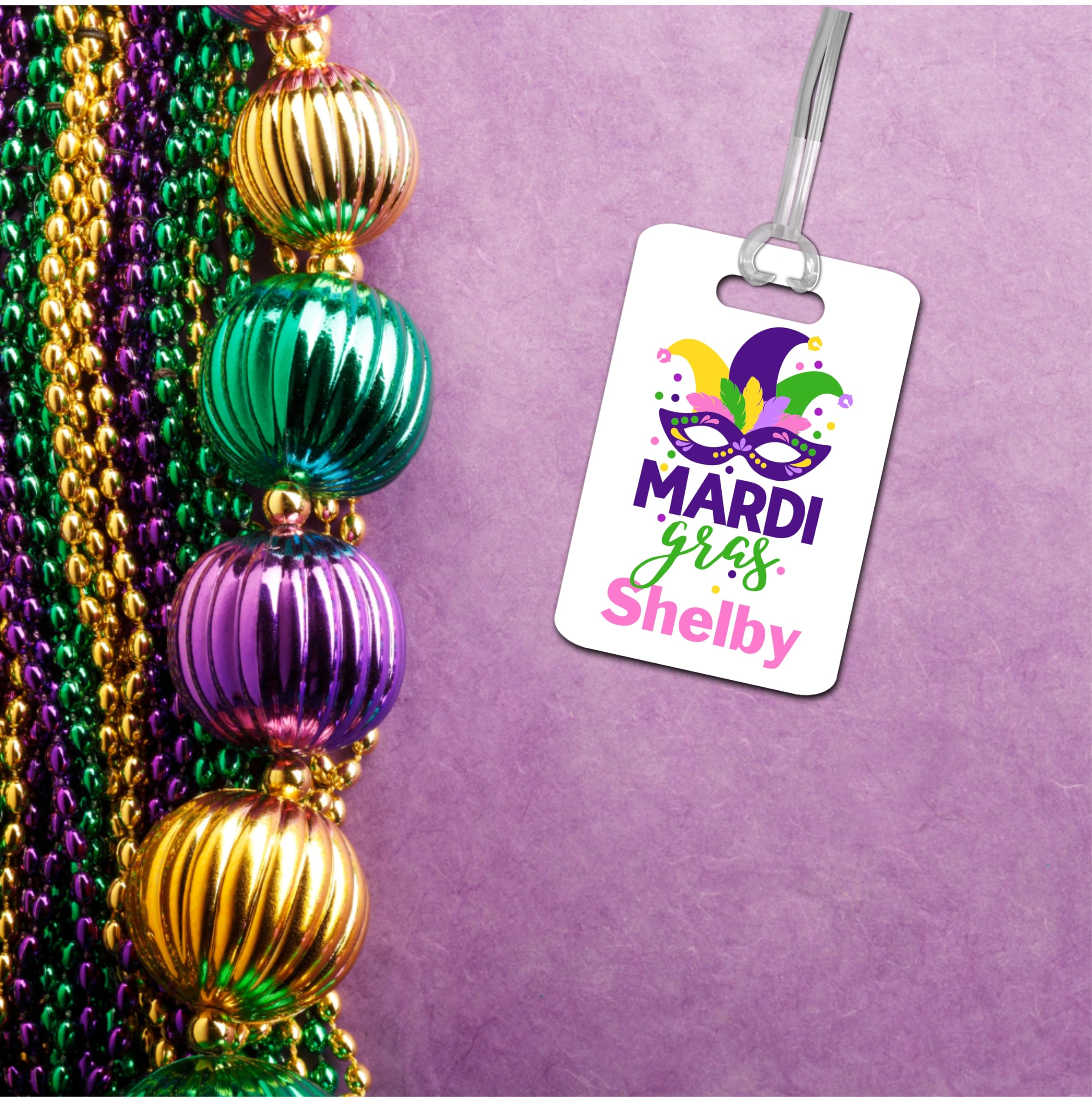 Personalized Mardi Gras Luggage Tag - Custom Suitcase ID with Adjustable Strap | Unique Travel Gift for Vacation, Cruise & Festival | Perfect for Carnival, Air Travel & Lost Baggage Identification