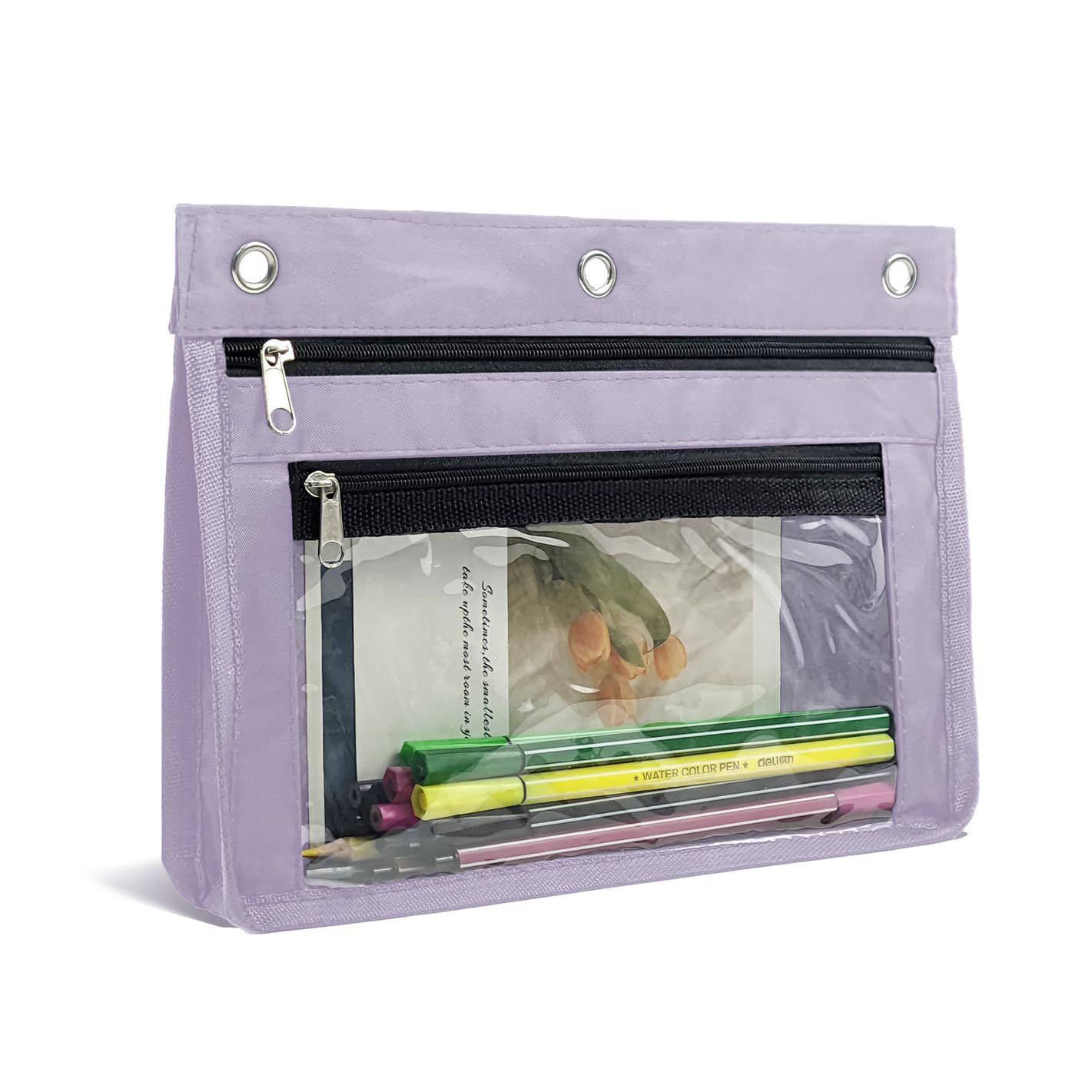 YoeeJob 1 Pack Expandable Zipper Pencil Pouch for 3 Ring Binder - Large Capacity Clear Window Pen Holder Case for School, Office & Classroom Organization (Lavender) - Perfect for Students, Teachers & Professionals to Organize Supplies