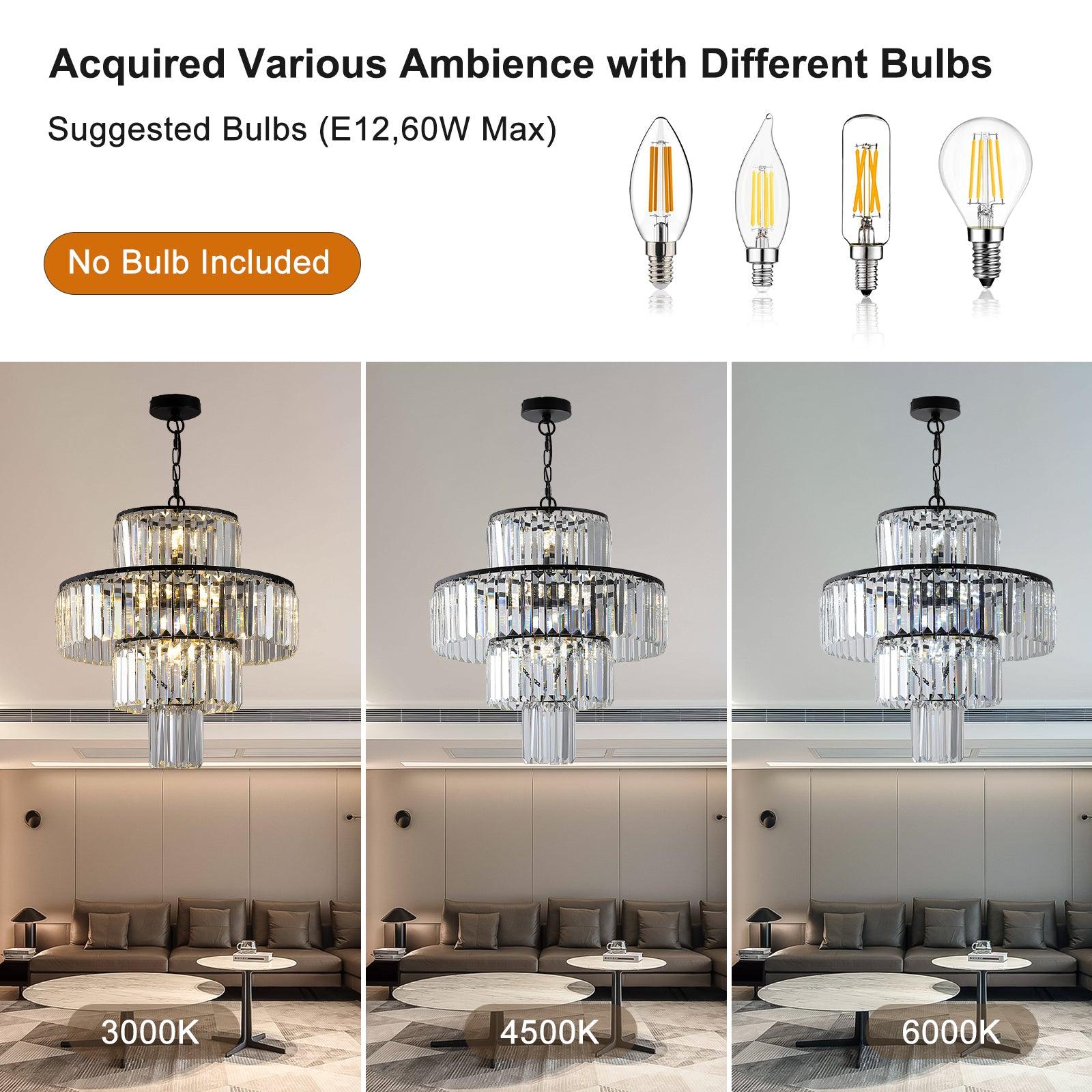 Luxury Black Crystal Chandelier - 19.7 Inch Modern Hanging Pendant Light Fixture for Dining Room, Bedroom & Living Room - Elegant Lighting for Home Decor, Weddings & Special Events