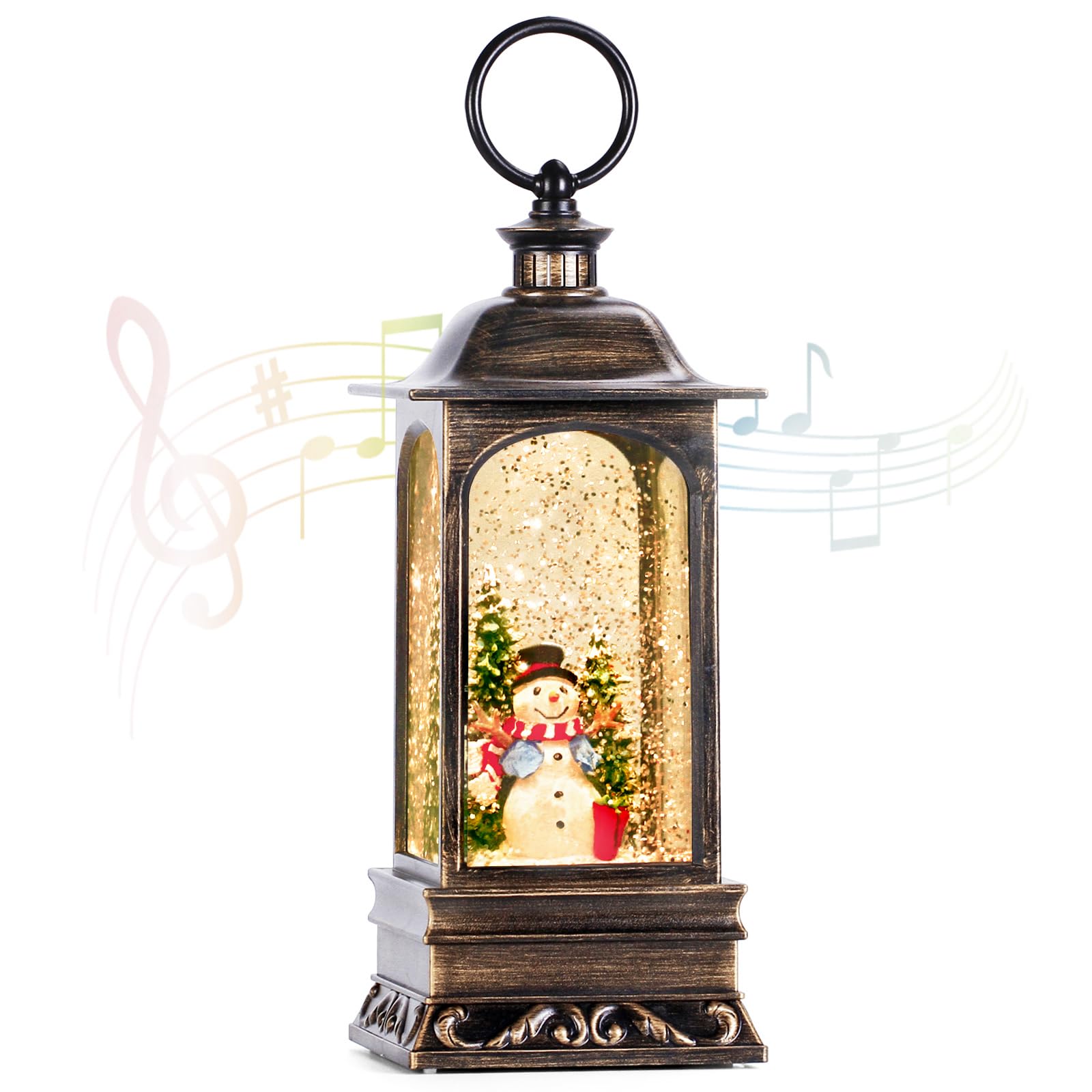 Musical Snowman Snow Globe Lantern - 6H Timer LED Christmas Decor with Falling Snow Effect | Perfect for Holiday Mantel, Table Centerpiece & Winter Wonderland Displays
