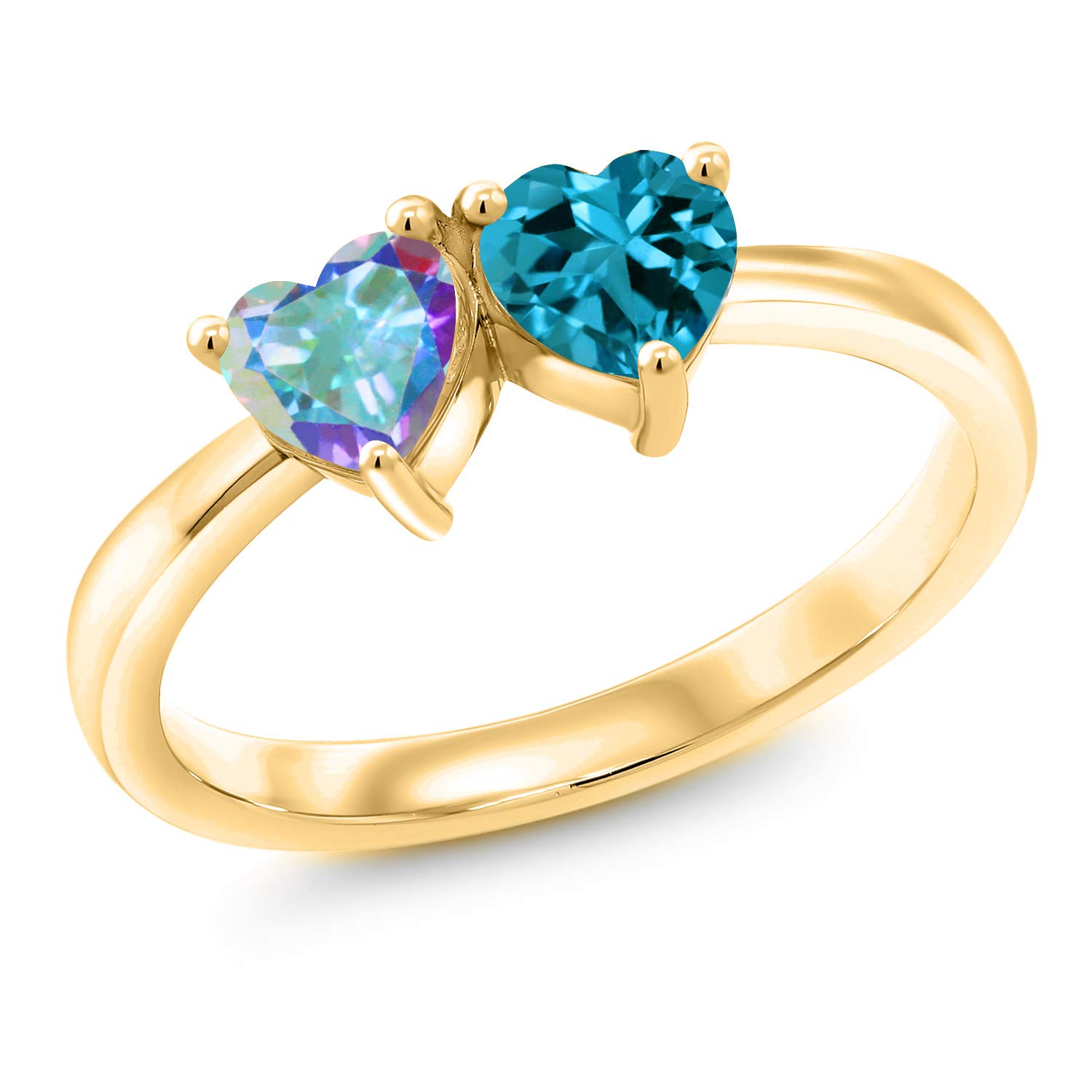 1.11 Ct Mercury Mist Mystic Topaz & London Blue Topaz Ring - 18K Yellow Gold Plated Sterling Silver Jewelry for Women | Elegant Gift for Anniversary, Birthday & Special Occasions