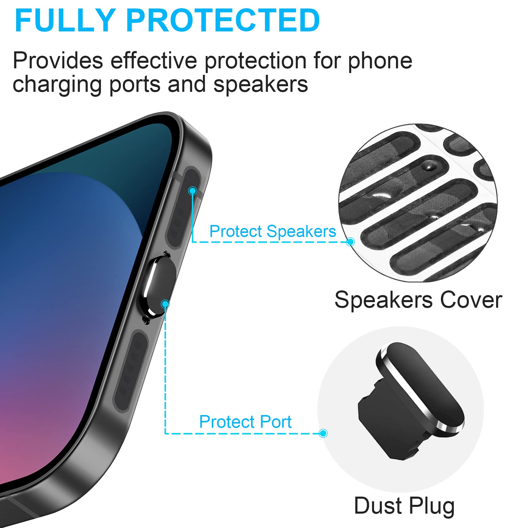 iPhone & AirPods Dust Plug Set - Lightning Port Protector & Speaker Cover | Anti-Dust Charging Port Cover for iPhone 11/12/13/14/15 Pro Max & AirPods Cases | Perfect for Travel, Gym & Outdoor Activities (Black)