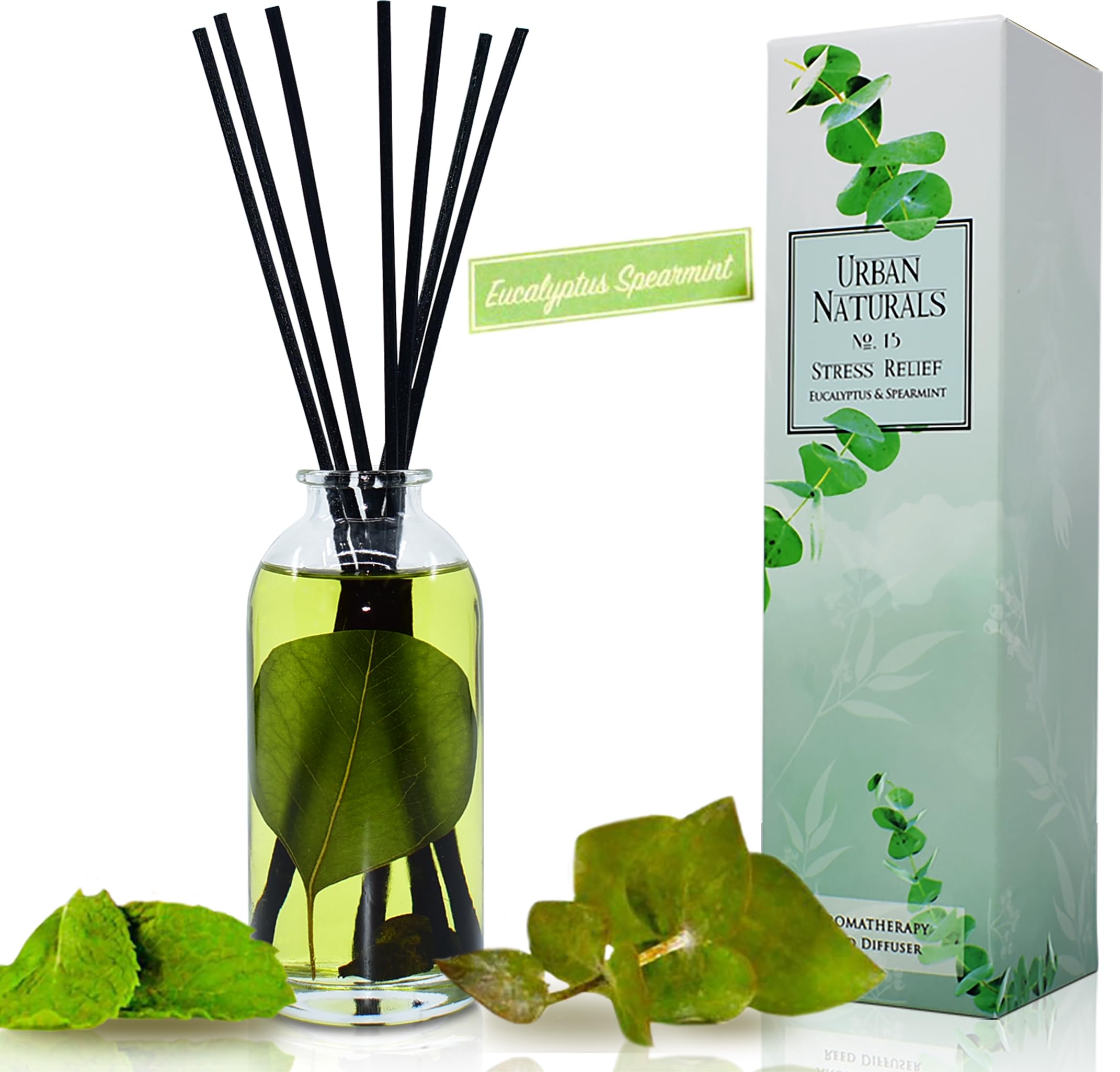 Urban Naturals Eucalyptus Spearmint Essential Oil Diffuser Set - Stress Relief Aromatherapy Kit for Home & Office | Natural Room Freshener with Fresh Scent | Vegan Home Decor Gift Idea for Relaxation, Yoga & Meditation Spaces