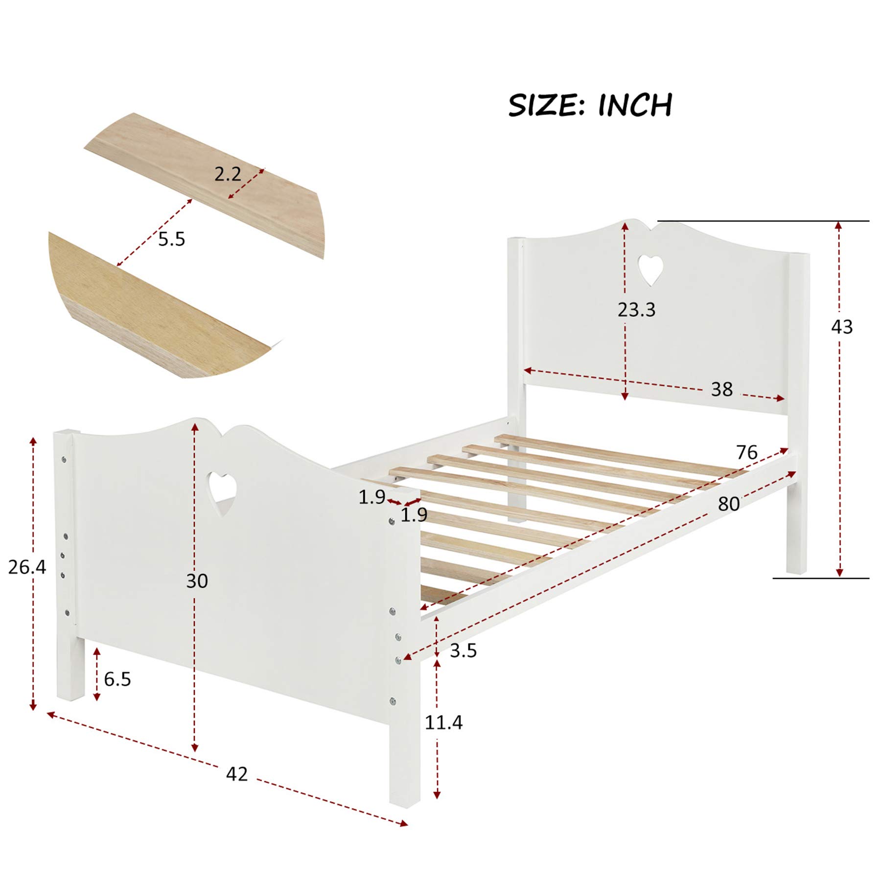 P PURLOVE Twin Size Platform Bed Frame with Wood Slat Support - Sturdy Headboard & Footboard, Modern Minimalist Design (White) - Perfect for Small Bedrooms, Guest Rooms & Kids' Rooms