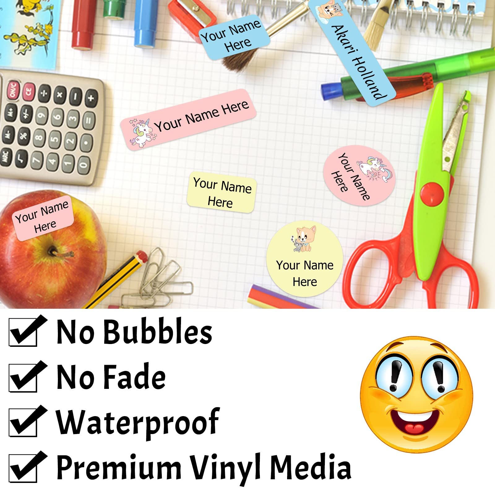 105PCS Personalized Name Labels for Kids - Custom Waterproof Name Stickers for School Supplies, Pencils, Books, Stationery & Water Bottles | Perfect for Daycare, Camp & Back-to-School Organization