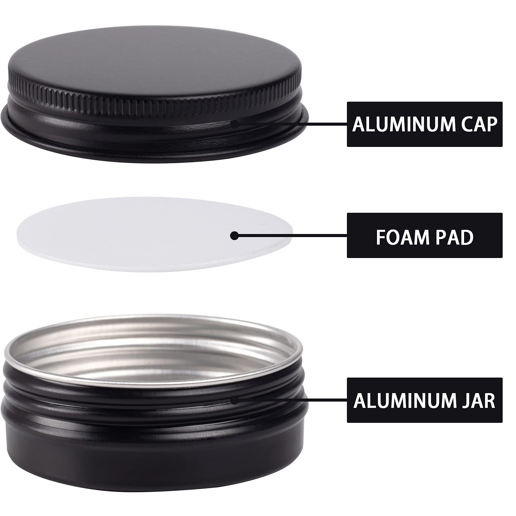 1 oz / 30ml Bulk Packaging Screw Top Aluminum Tin Jar with Airtight Lid & Blank Labels - Perfect for DIY Crafts, Essential Oils, Salves, and Travel-Sized Cosmetics (Black)