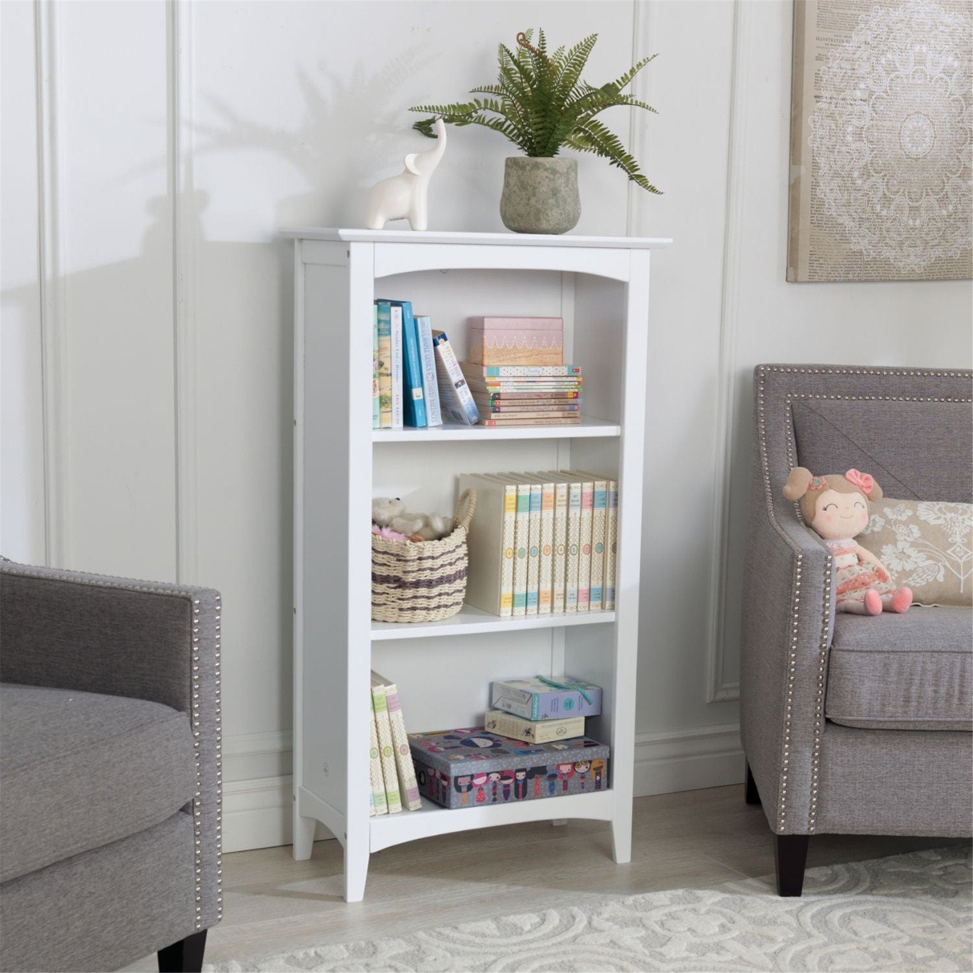 KidKraft Avalon 3-Shelf Bookcase - White Wooden Bookshelf for Kids' Room, Nursery & Playroom Organization | Perfect for Storybooks, Toys & Decor Storage
