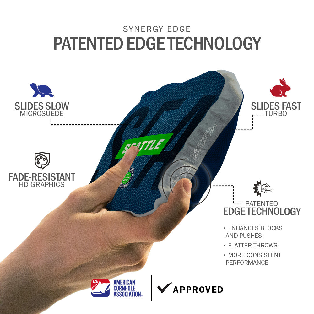 Seattle Seahawks Football Game Day Cornhole Bags - Premium Synergy Edge Stripe Design for Tailgating, Backyard Parties & Outdoor Fun