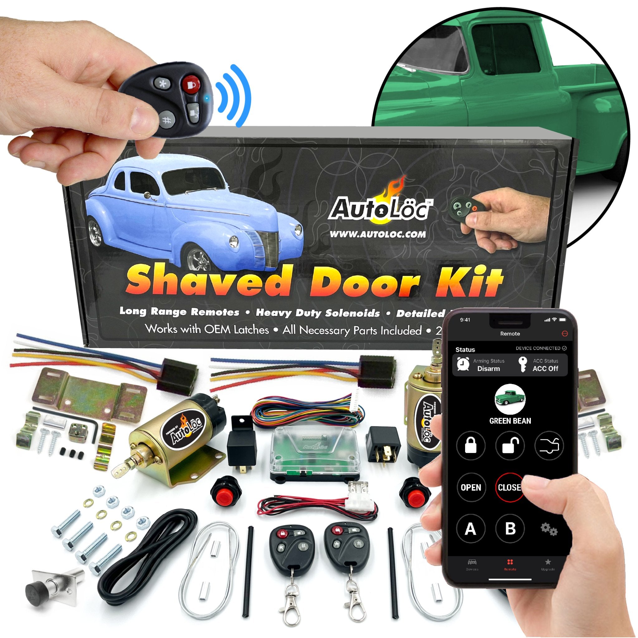 1905 Cadillac Model C 50lb Remote Shaved Door Handle Kit with Solenoids, Poppers & Latch Cable Adapters - Smooth Custom Car Door Conversion for Hot Rods & Classic Cars