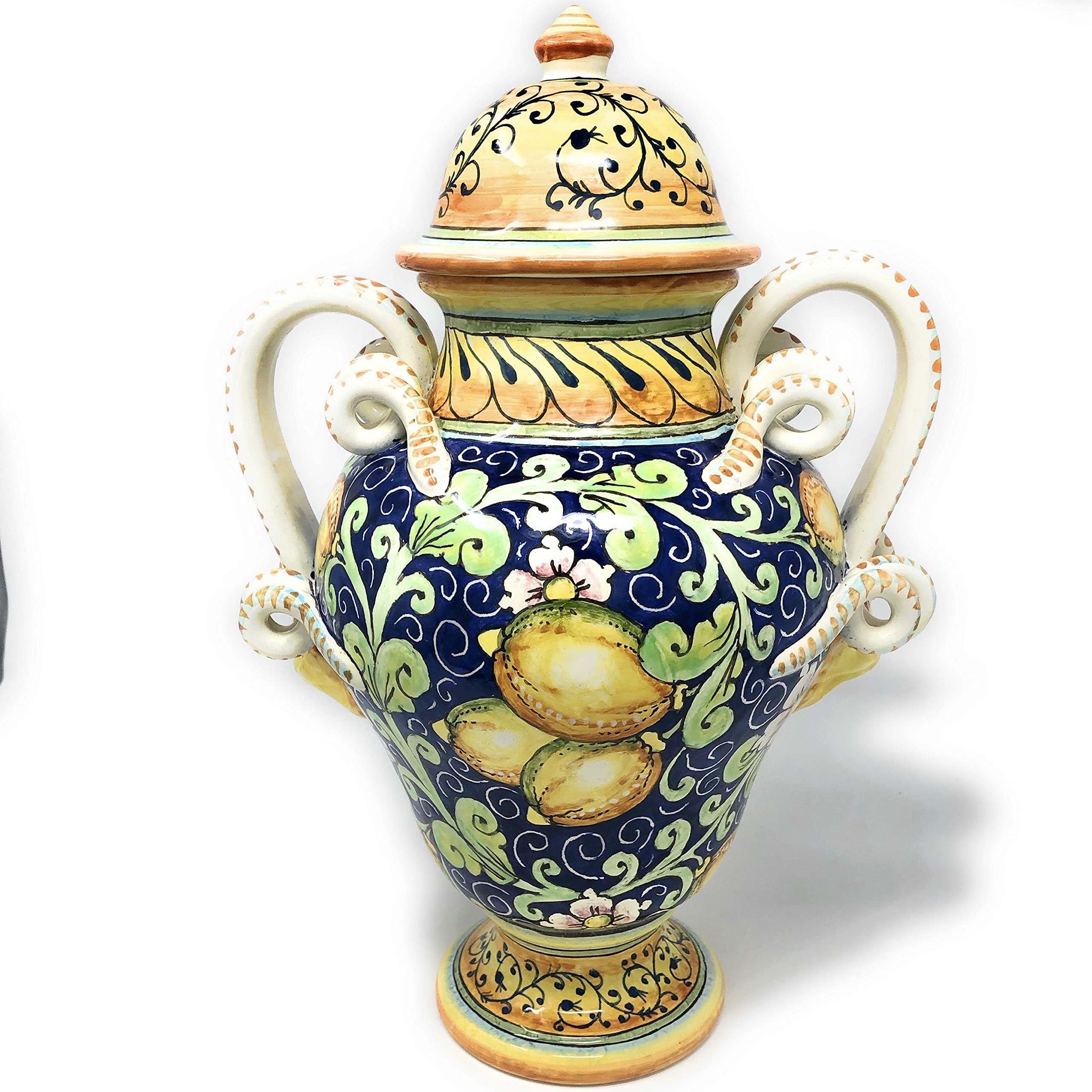 Italian Ceramic Amphora Vase - Hand Painted Tuscan Lemon Decor Art Pottery from Italy | Elegant Home Decor, Wedding Centerpiece & Mediterranean Style Gift
