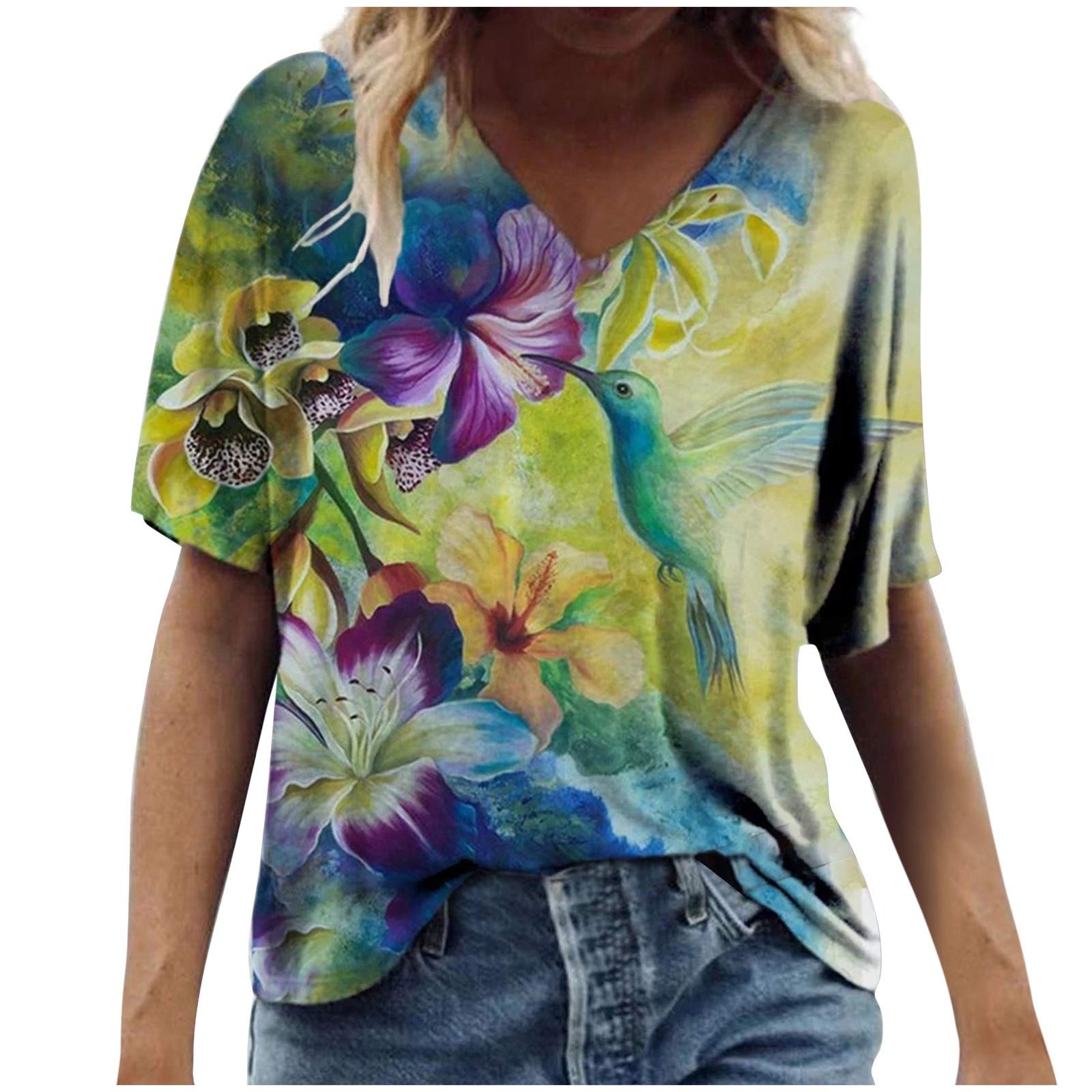 Women's Plus Size Floral Print Round Neck T-Shirt - Casual Short Sleeve Top for Workout & Everyday Wear | Breathable Comfort Fit for Yoga, Gym & Outdoor Activities